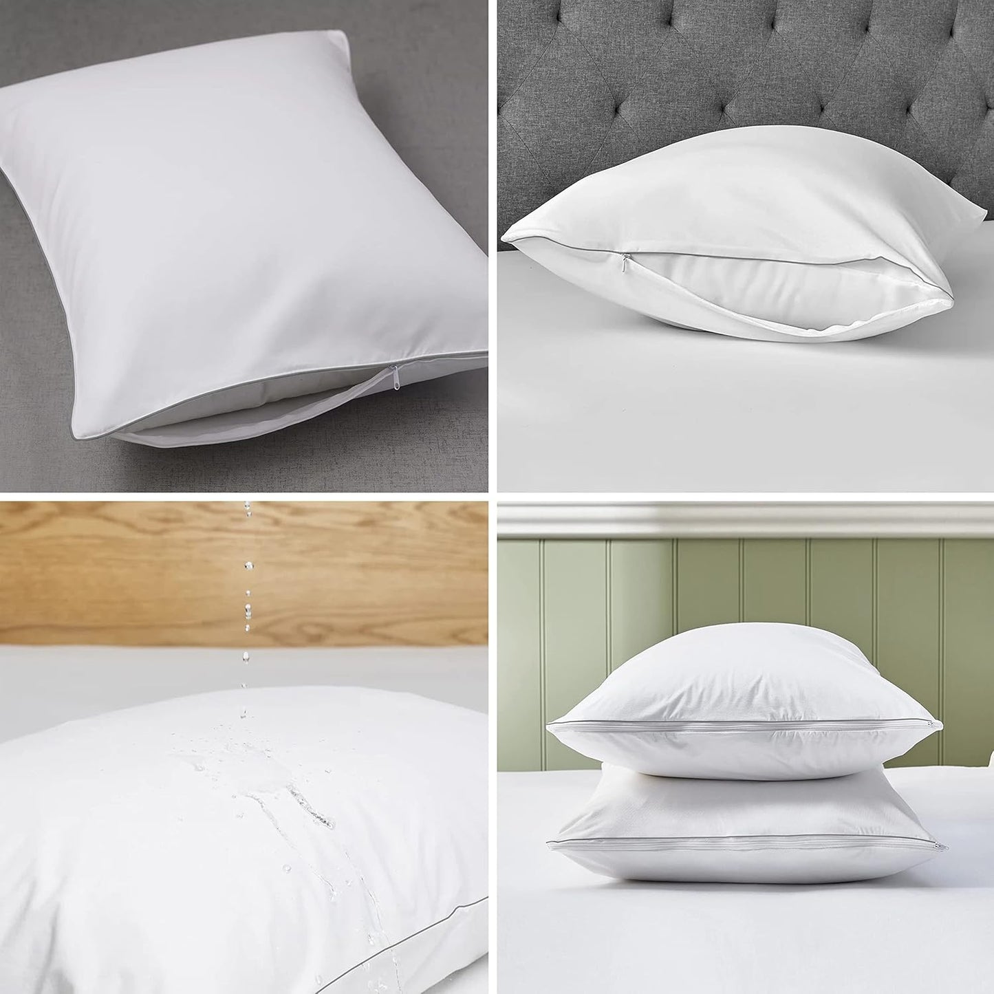 Delara Organic Cotton Pillow Protectors, GOTS Certified, Waterproof, Ultra-Soft, Zipper Closure