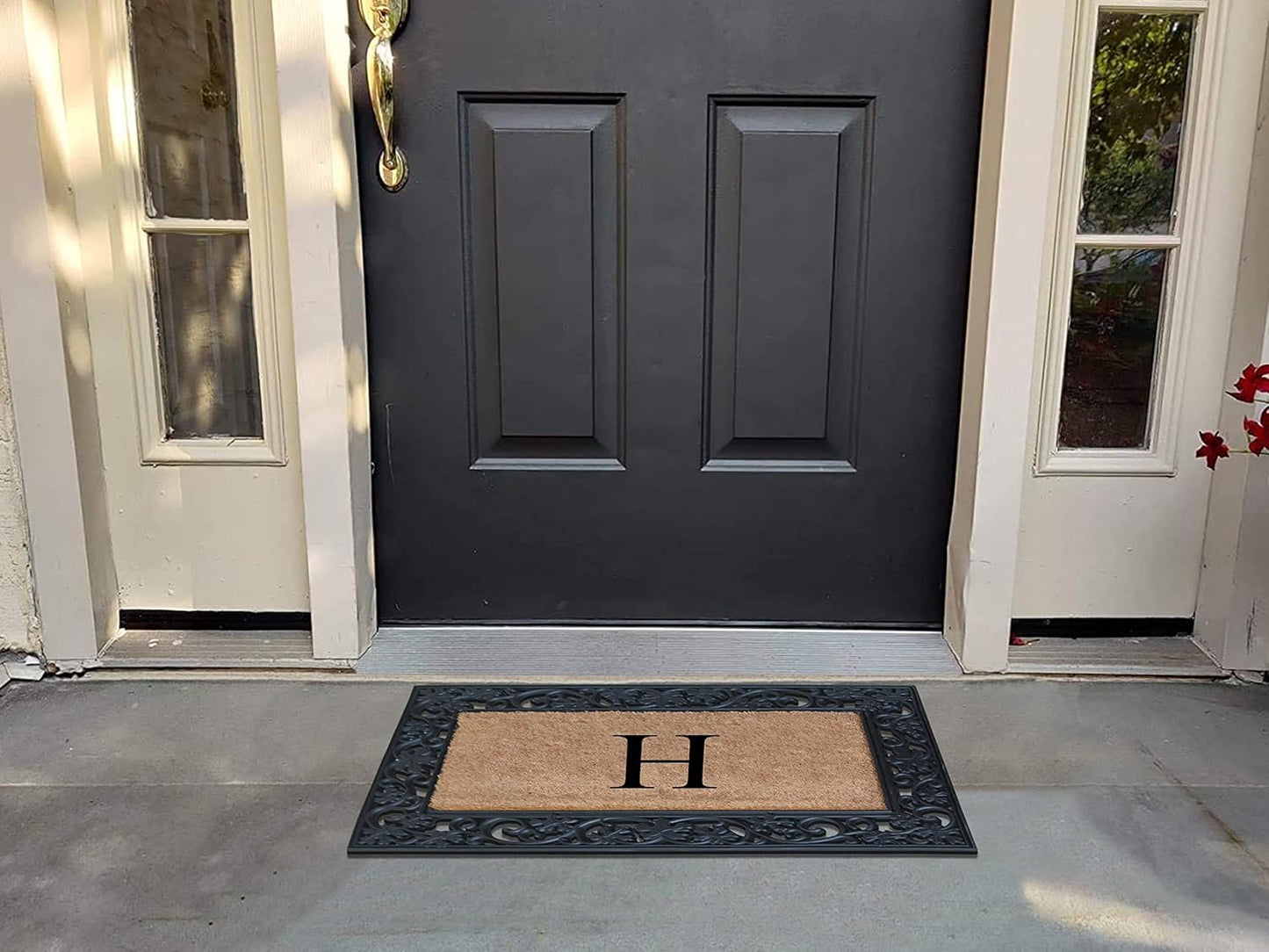 A1HC Natural Coir Monogrammed 23"X38", Anti‑Shed Treated Durable Doormat for Outdoor Entrance