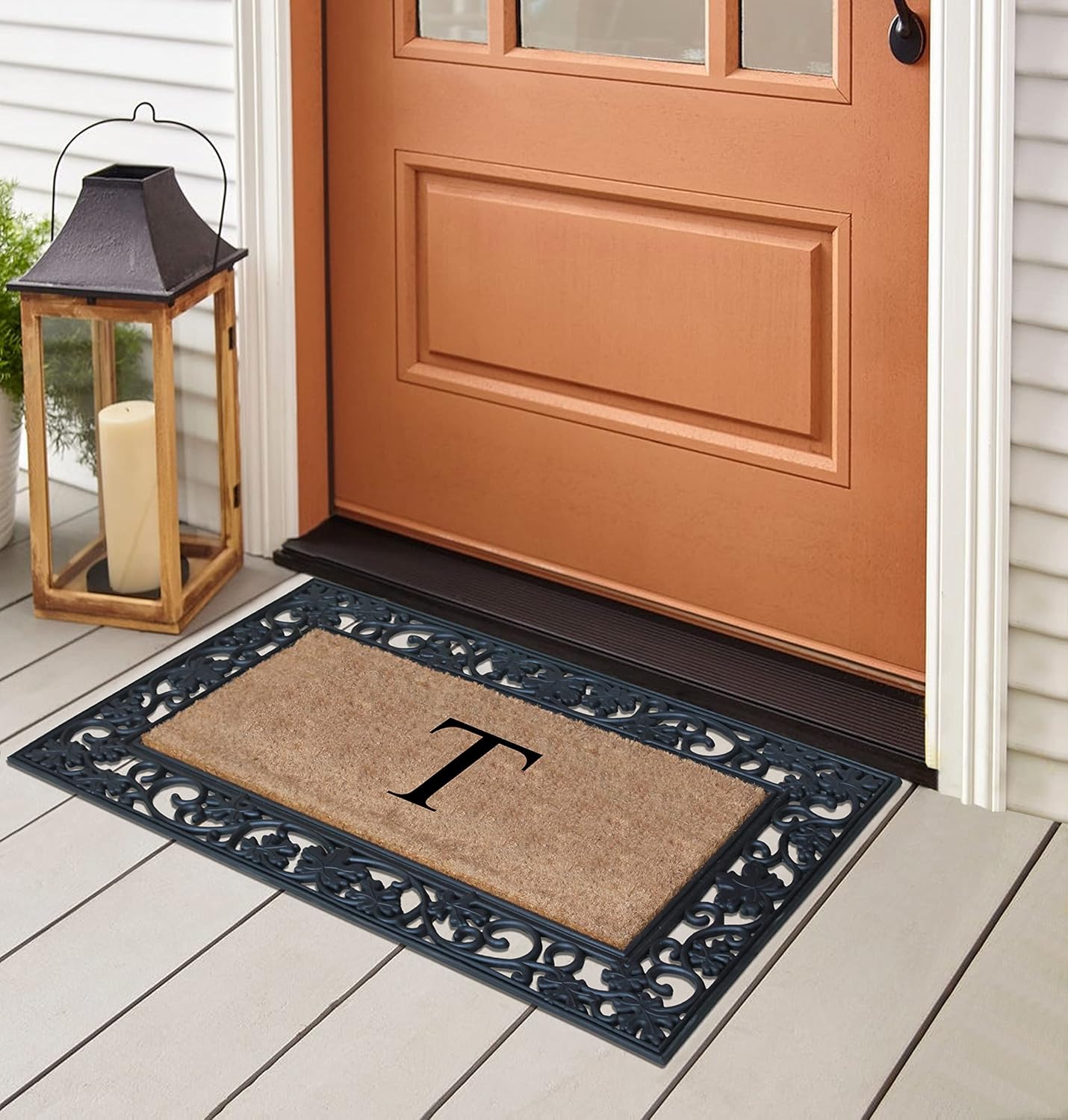 A1HC Natural Coir Monogrammed 23"X38", Anti‑Shed Treated Durable Doormat for Outdoor Entrance