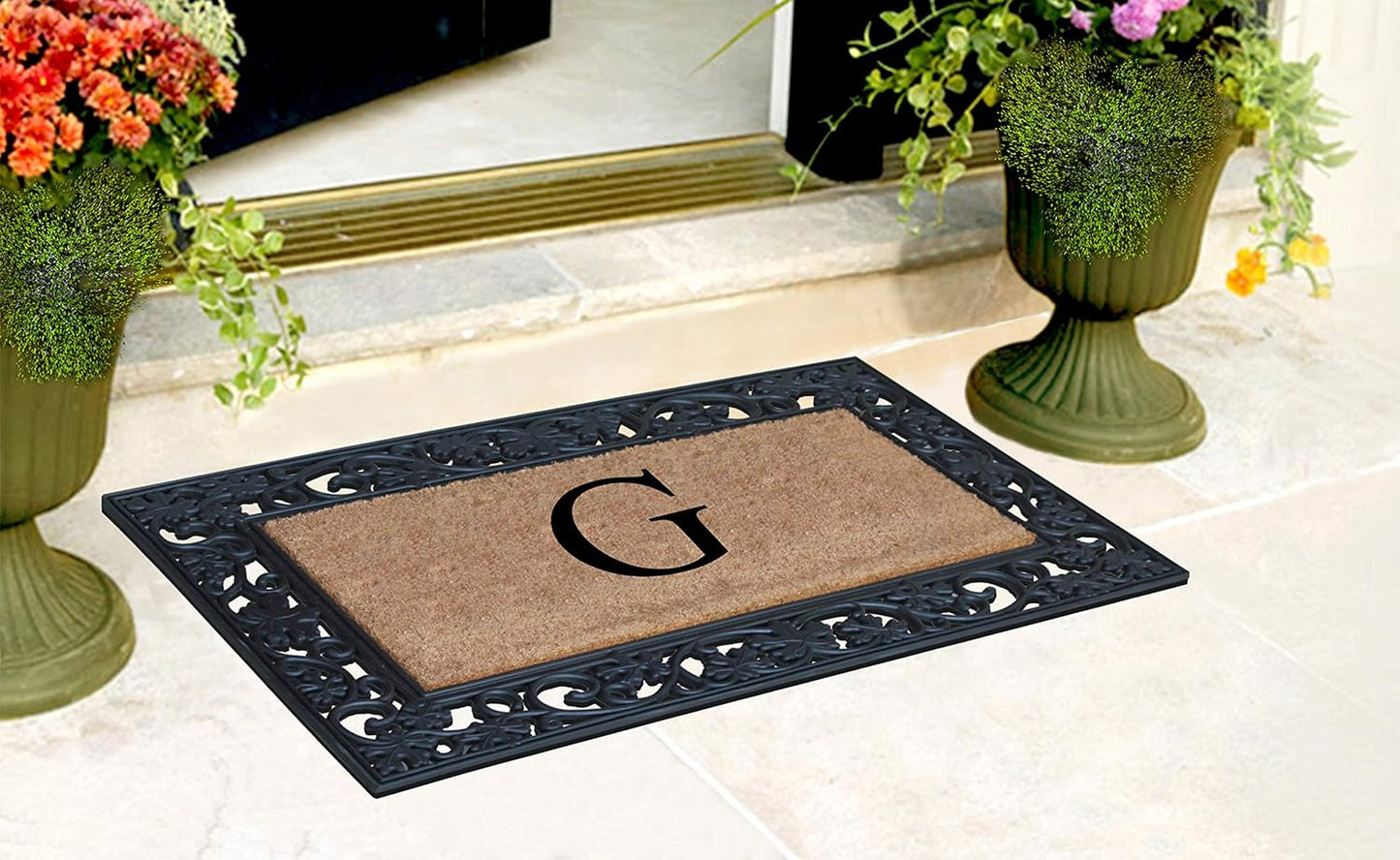 A1HC Natural Coir Monogrammed 23"X38", Anti‑Shed Treated Durable Doormat for Outdoor Entrance