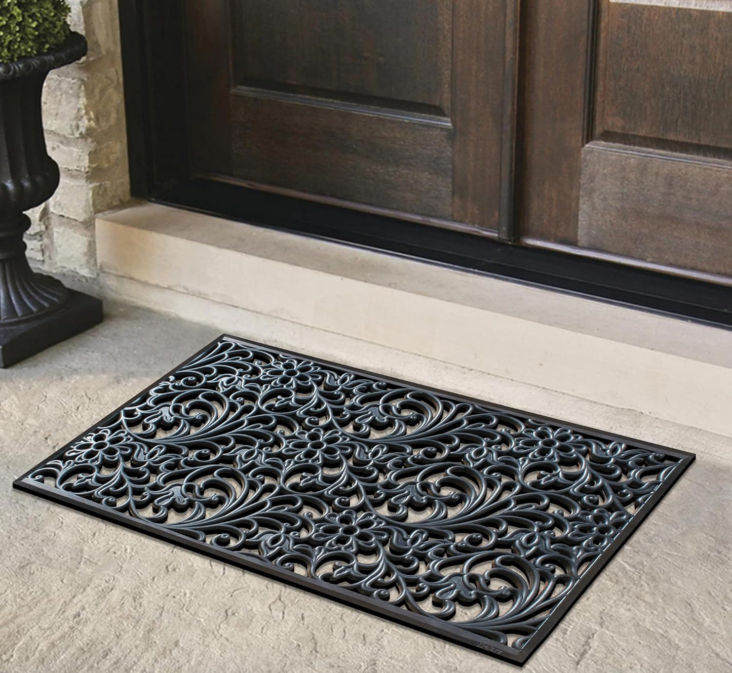 A1HC 100% Rubber Outdoor Doormat, Floral Paisley, 30"x48", All-Weather, Slip-Resistant, Mats for Entryways