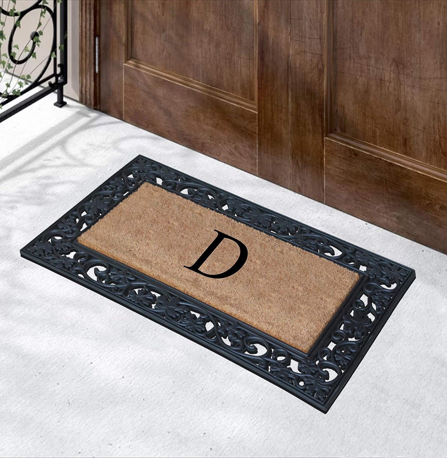 A1HC Natural Coir Monogrammed 23"X38", Anti‑Shed Treated Durable Doormat for Outdoor Entrance