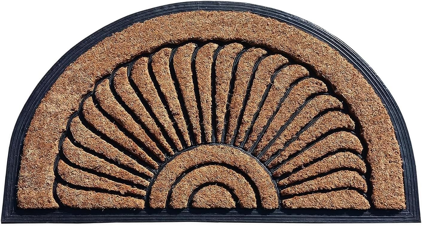 A1HC Natural Coir and Rubber Half Round Door Mat 30”x48”, Non-Slip, Thin Profile Heavy Duty Doormat