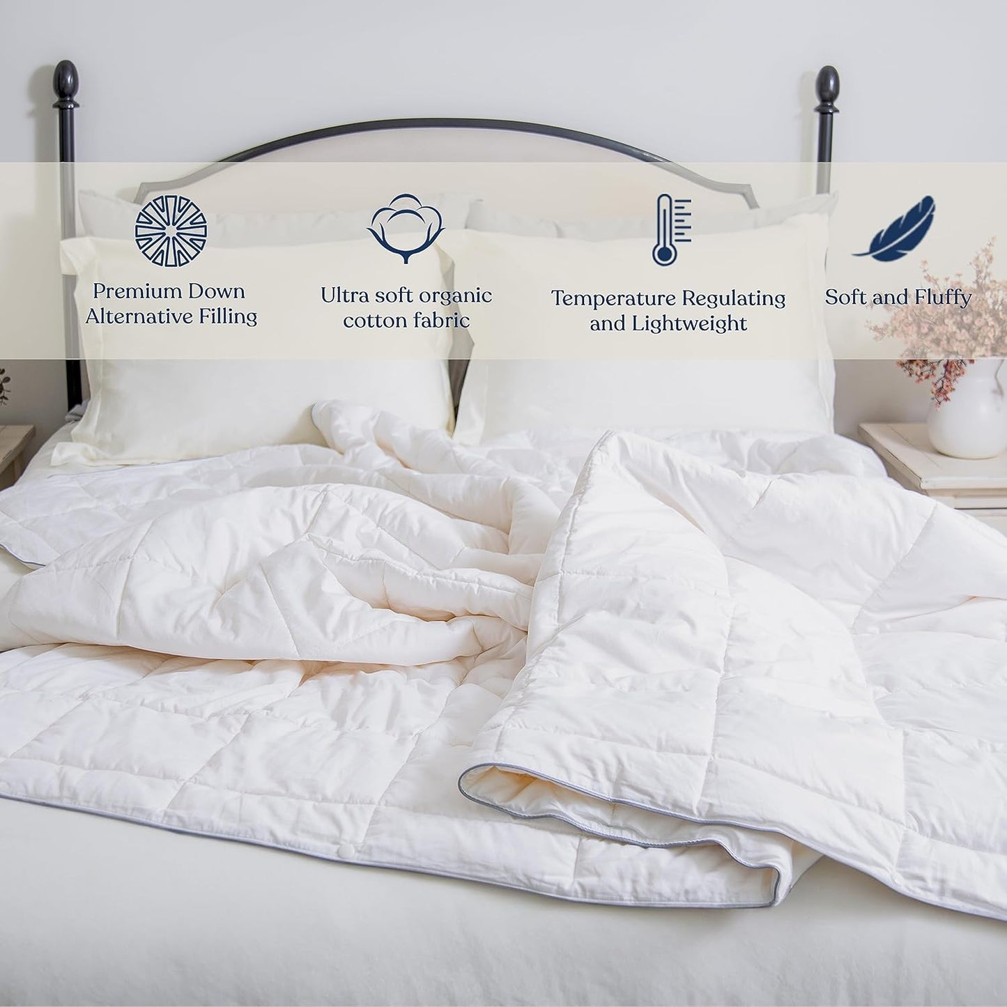 Delara Duvet Insert,GOTS Certified Organic Cotton Cover,Hypoallergenic,Snow Down Alternative-Filled,150 GSM Lightweight Warmth
