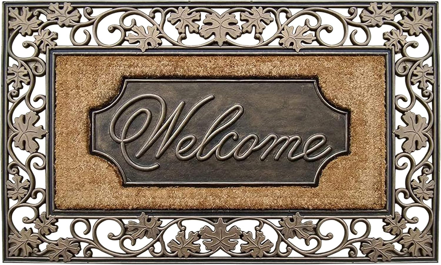A1HC Rubber and Coir Door Mat 23"x38", Thick Durable Welcome Doormat for Indoor Outdoor Entrance