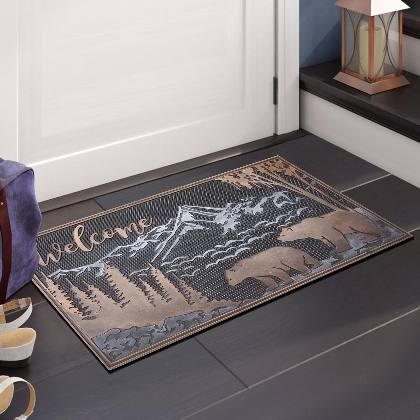 A1HC All Weather Rubber Door Mat, 18”X30”, Dirt Grabber Durable Welcome Doormat, Low Profile Entryway Mats for Home
