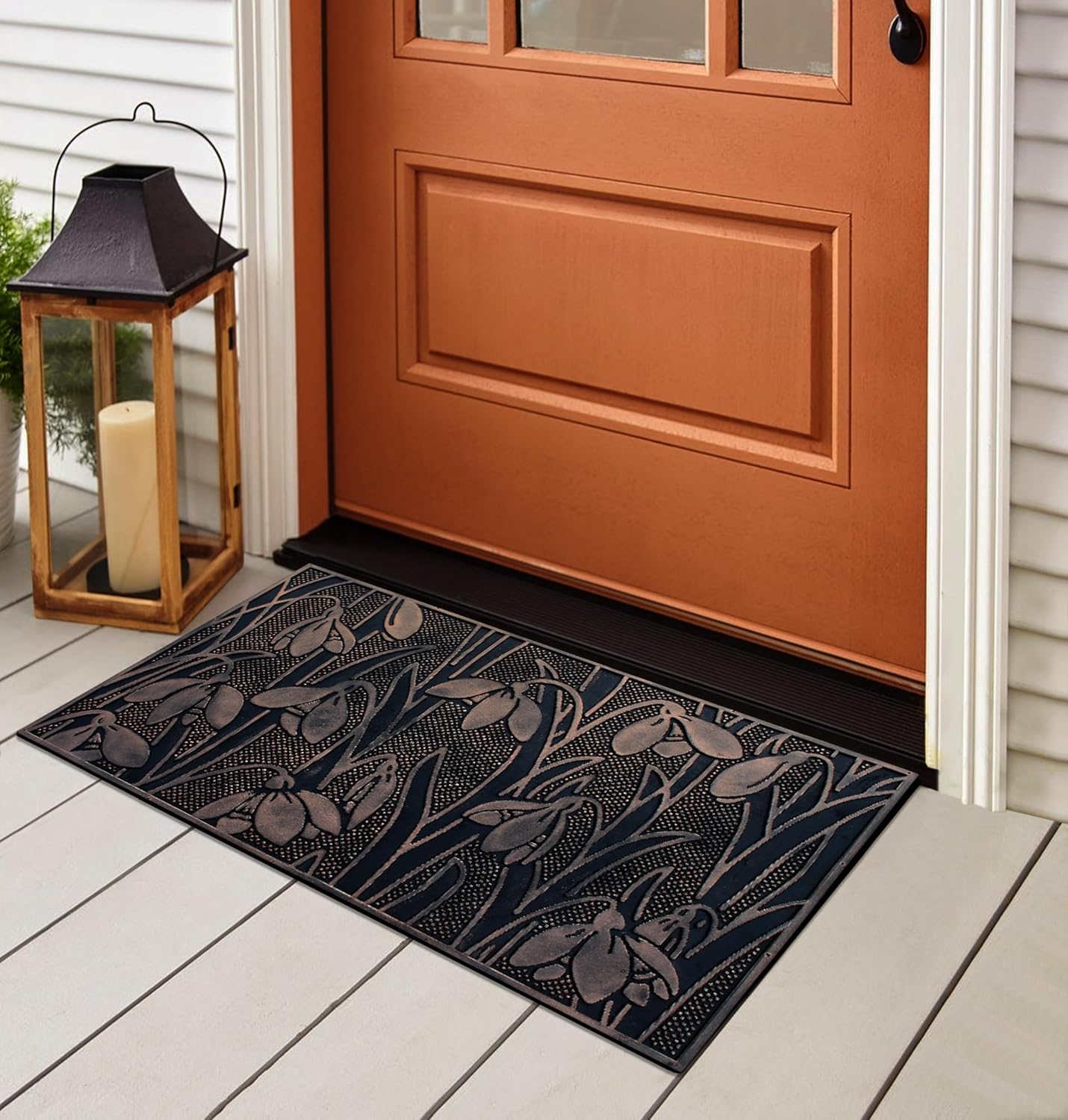 A1HC Wild Flowers Copper Welcome Door Mat 18"x30", Outdoor Rubber Entrance Mat with Non-Slip Backing