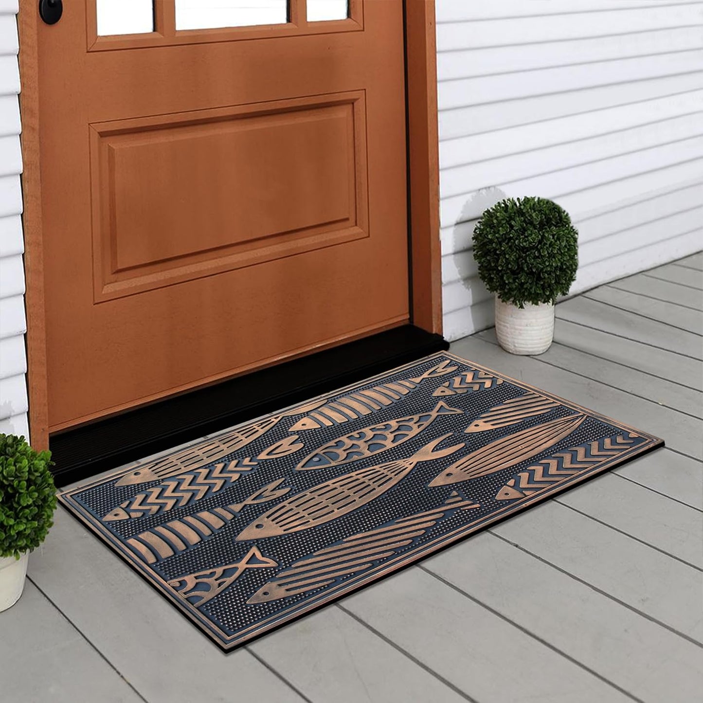 A1HC Nautical Fish Bronze Welcome Door Mat 18"x30" Outdoor Rubber Entrance Mat with Non-Slip Backing
