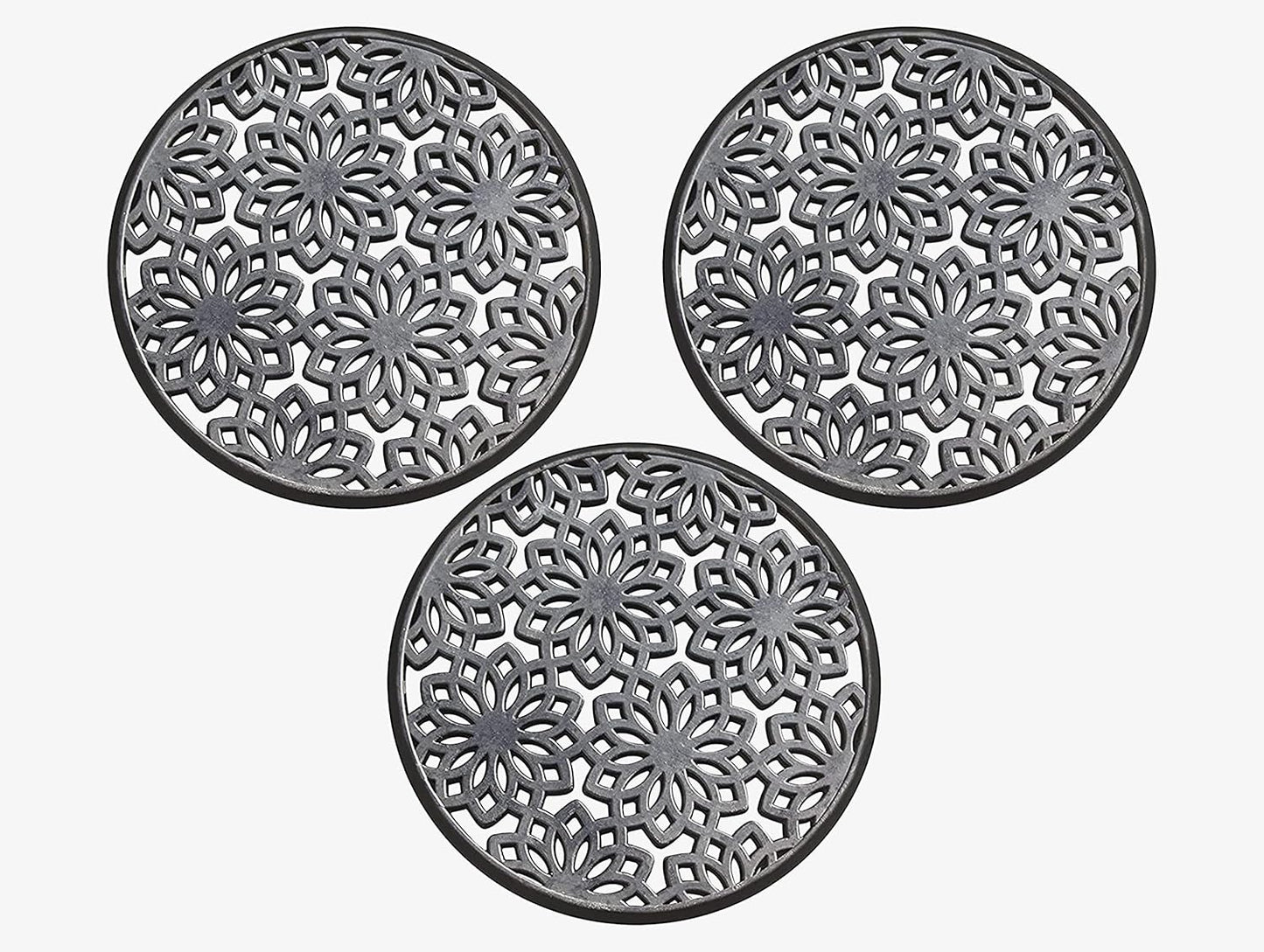A1HC Rubber Multi Functional Garden Stepping Stone Paisley Round Black Mat , 14"X14" Set of 3