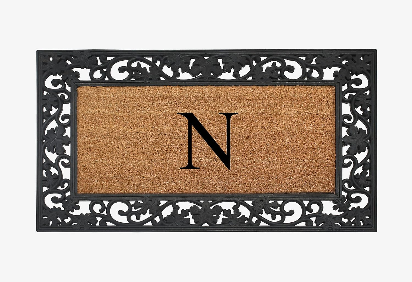 A1HC Natural Coir Monogrammed 23"X38", Anti‑Shed Treated Durable Doormat for Outdoor Entrance