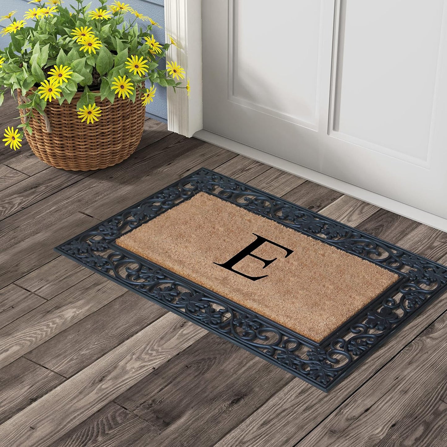 A1HC Natural Coir Monogrammed 23"X38", Anti‑Shed Treated Durable Doormat for Outdoor Entrance