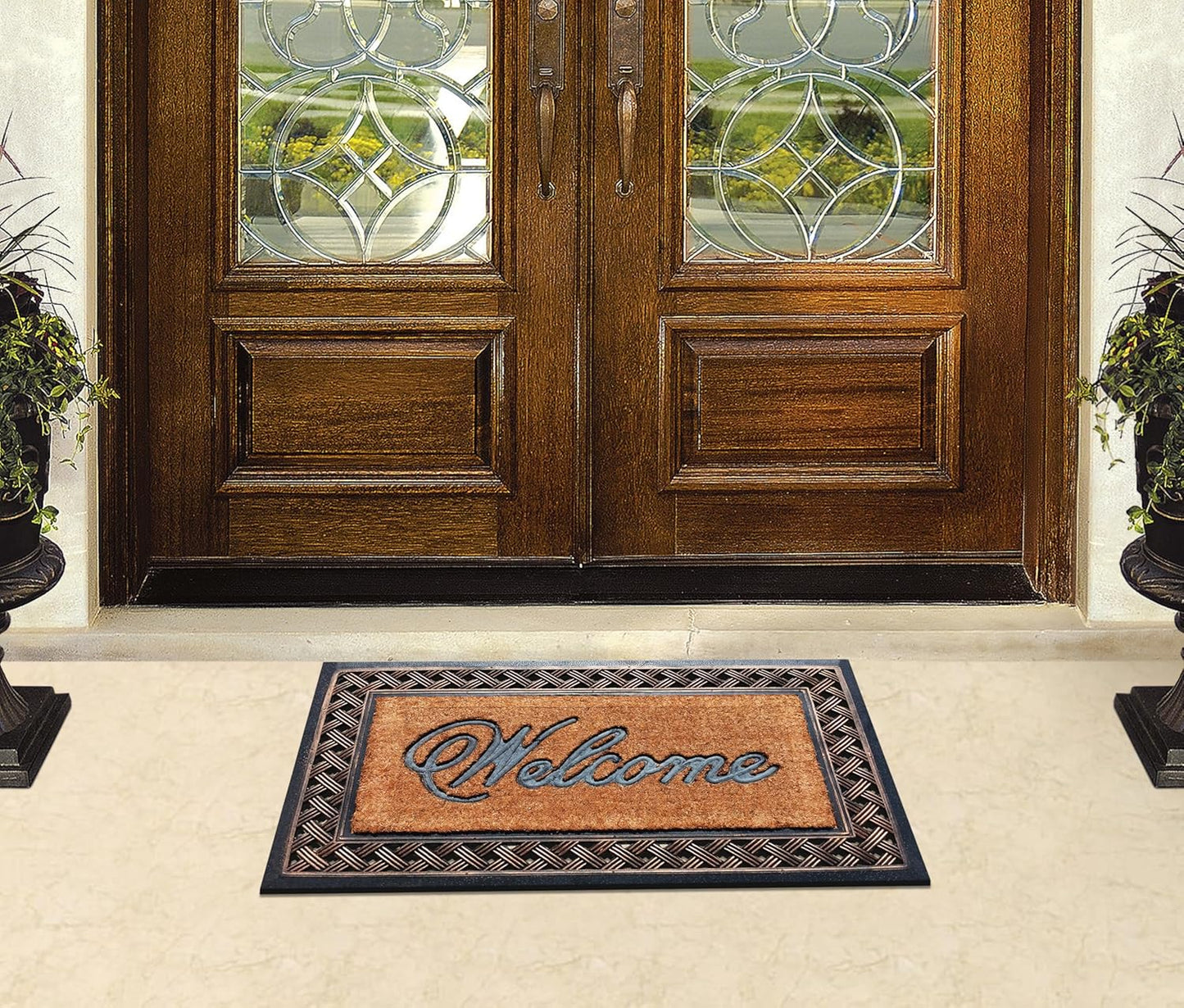A1HC Rubber and Coir Door Mat 23"x38", Thick Durable Welcome Doormat for Indoor Outdoor Entrance