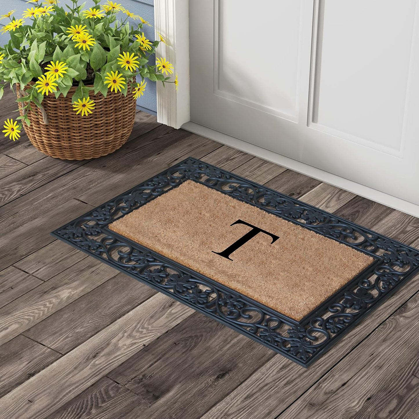A1HC Natural Coir Monogrammed 23"X38", Anti‑Shed Treated Durable Doormat for Outdoor Entrance