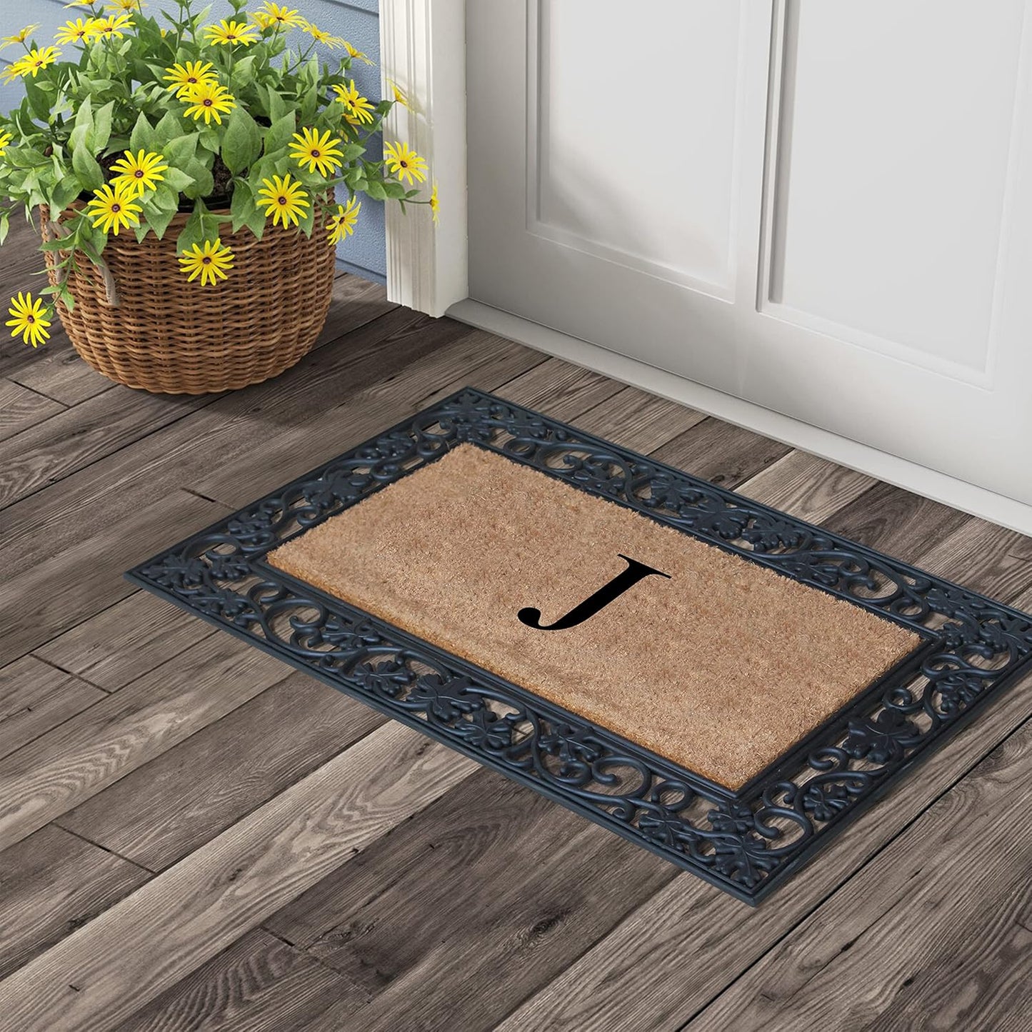 A1HC Natural Coir Monogrammed 23"X38", Anti‑Shed Treated Durable Doormat for Outdoor Entrance