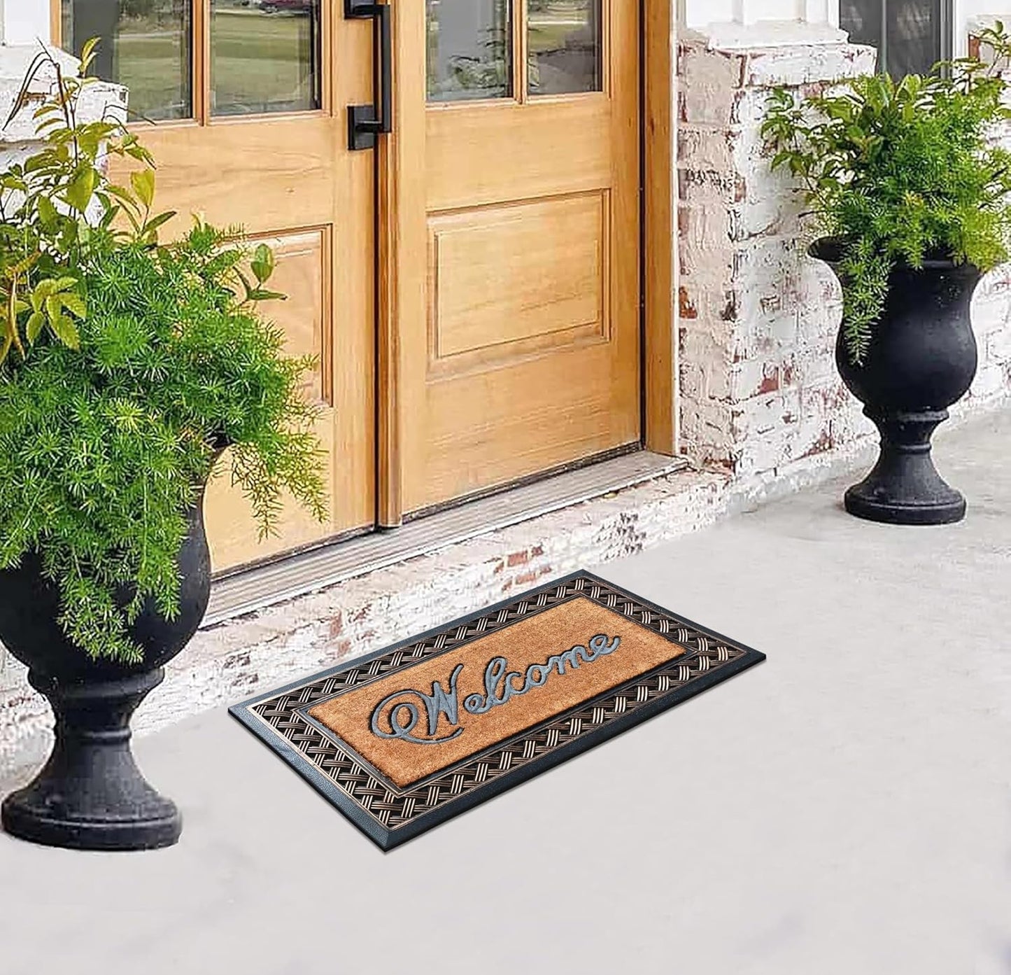 A1HC Rubber and Coir Door Mat 23"x38", Thick Durable Welcome Doormat for Indoor Outdoor Entrance