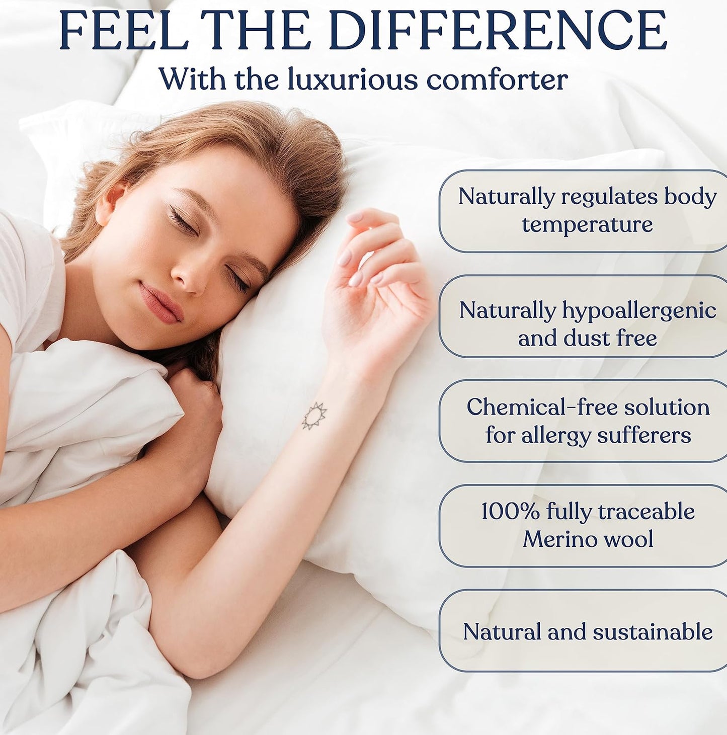 Delara Organic Merino Wool Comforter Duvet Insert, GOTS Certified, 500 GSM, All Season Warmth