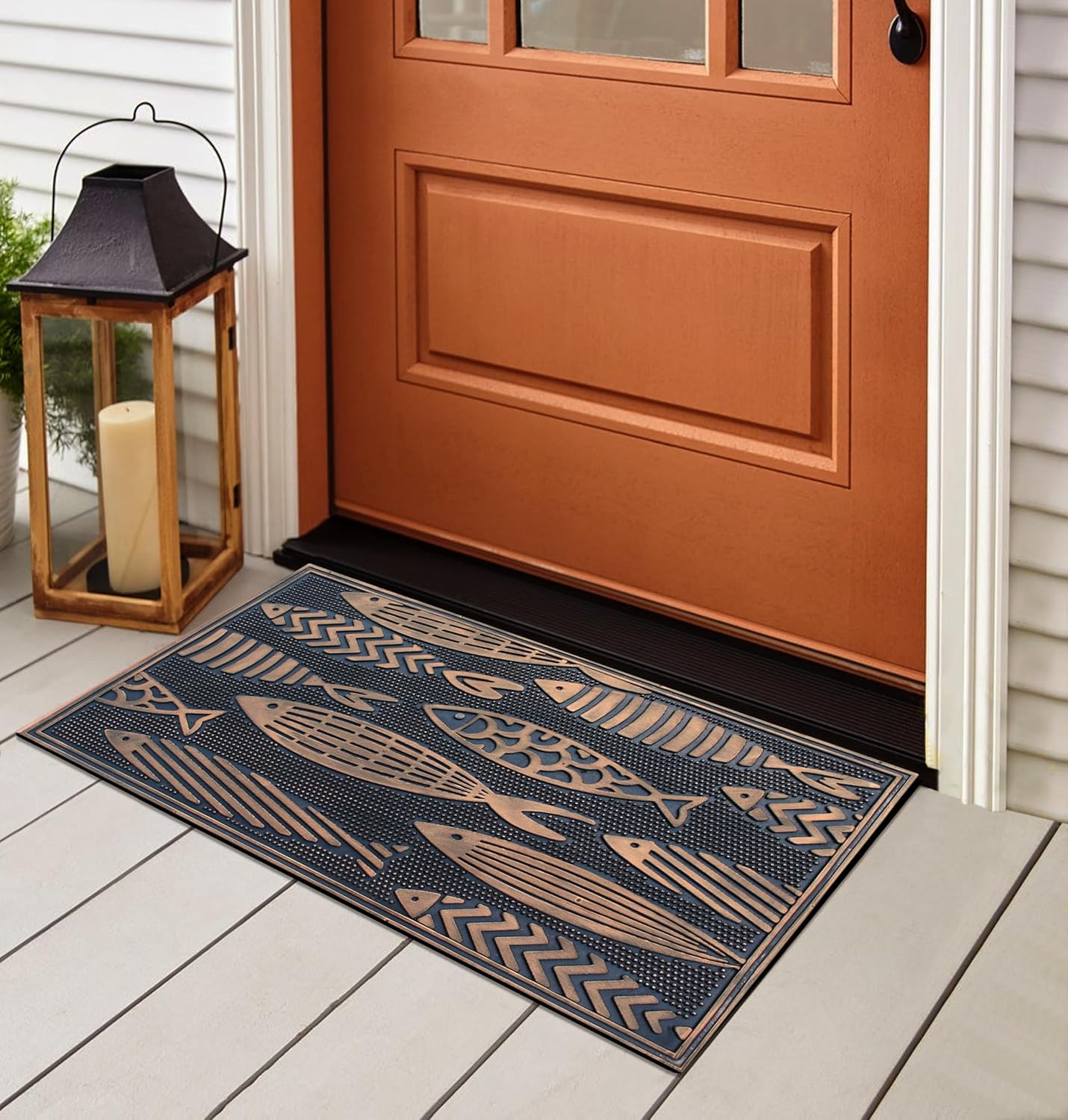 A1HC Nautical Fish Bronze Welcome Door Mat 18"x30" Outdoor Rubber Entrance Mat with Non-Slip Backing