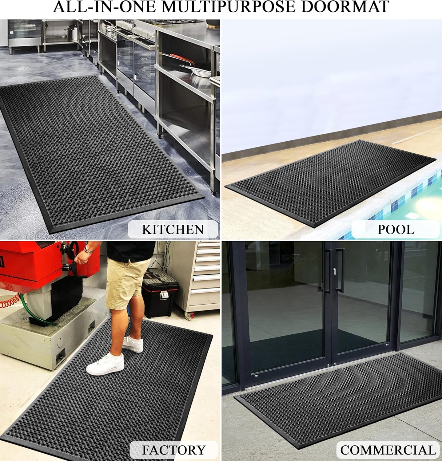 A1HC Non-Slip Rubber Floor Mat 36"x60", Anti-Fatigue Water Drainage Ideal for Commercial & Home Use