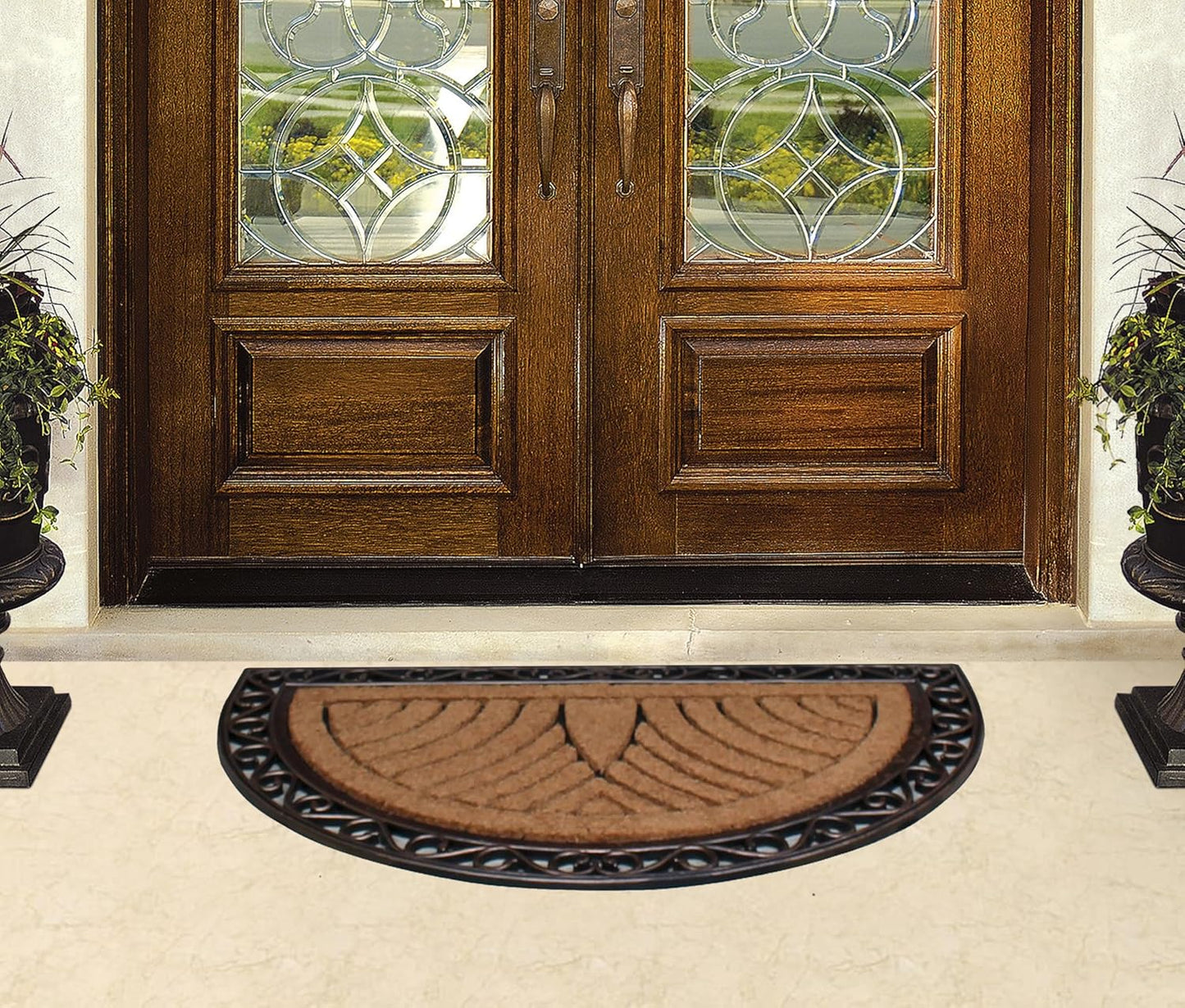 A1HC Natural Half-Round Rubber and Coir Doormat, 30" x 48", Anti-Shed, Fade-Resistant Entrance Mat
