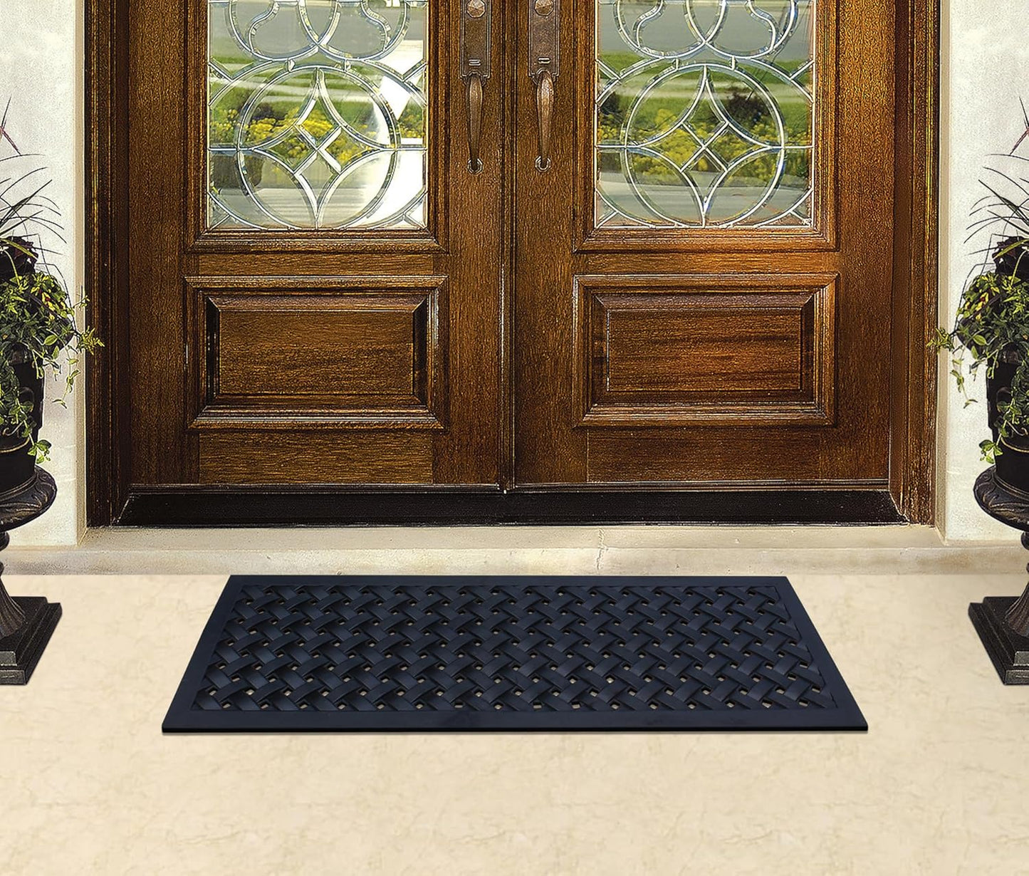 A1HC Natural Rubber Floor Mat 18" x 48", Dirt Shoe Scraper, Heavy Duty Doormat for Indoor & Outdoor