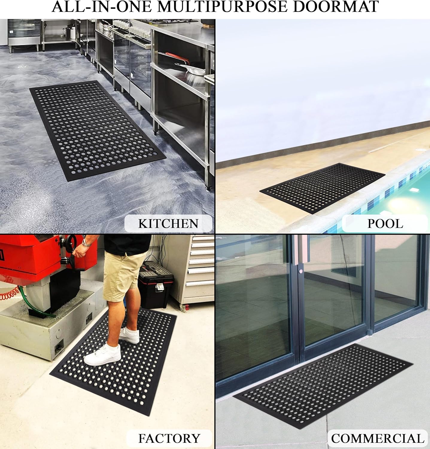 A1HC All Purpose Anti Fatigue Versatile Rubber Floor Non-Slip Drain Holes Commercial Mats Set of 2