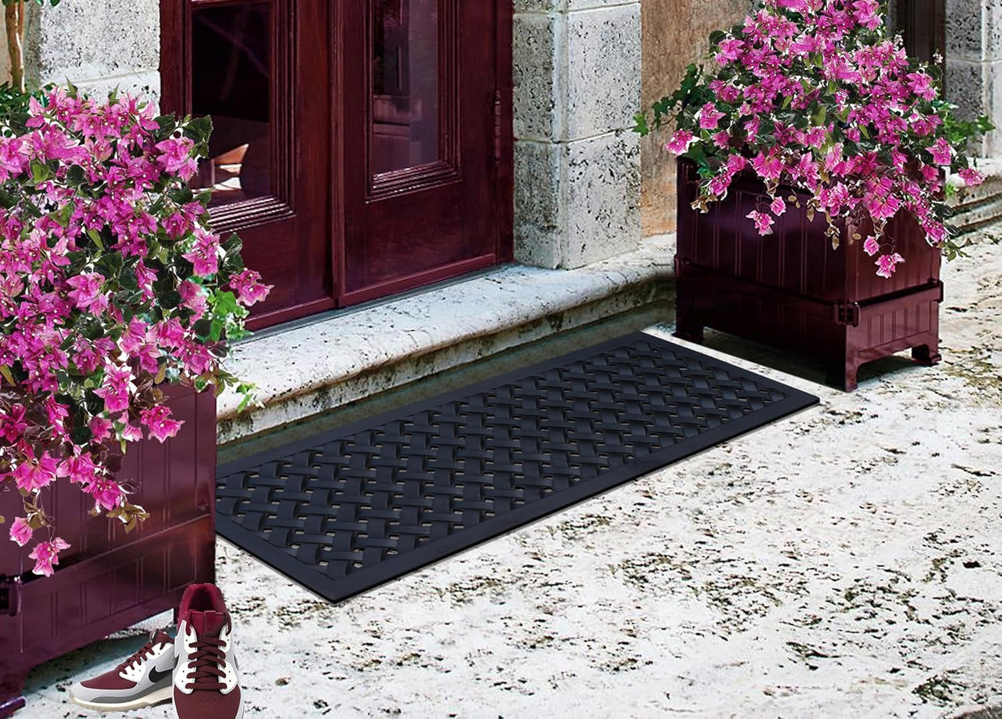 A1HC Natural Rubber Floor Mat 18" x 48", Dirt Shoe Scraper, Heavy Duty Doormat for Indoor & Outdoor