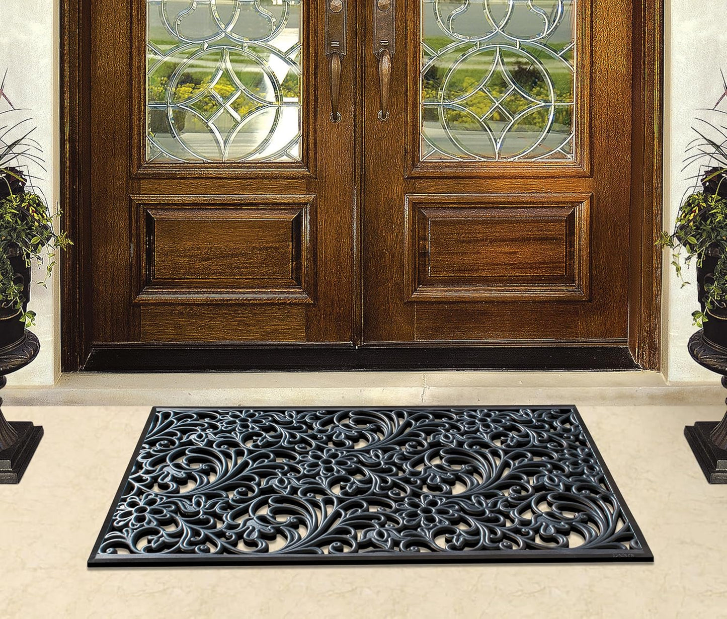 A1HC 100% Rubber Outdoor Doormat, Floral Paisley, 30"x48", All-Weather, Slip-Resistant, Mats for Entryways