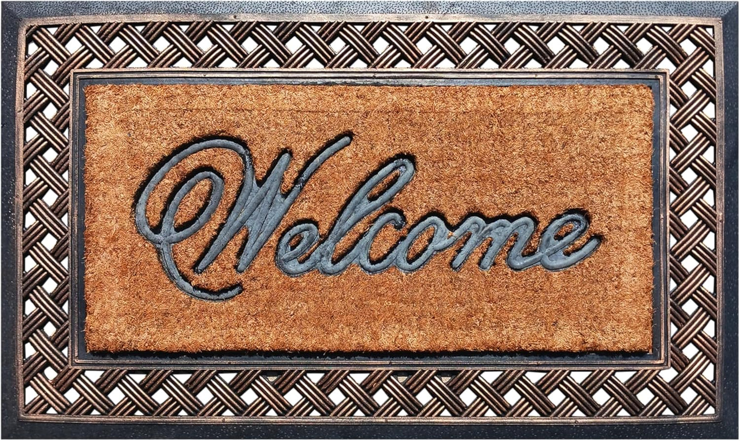 A1HC Rubber and Coir Door Mat 23"x38", Thick Durable Welcome Doormat for Indoor Outdoor Entrance