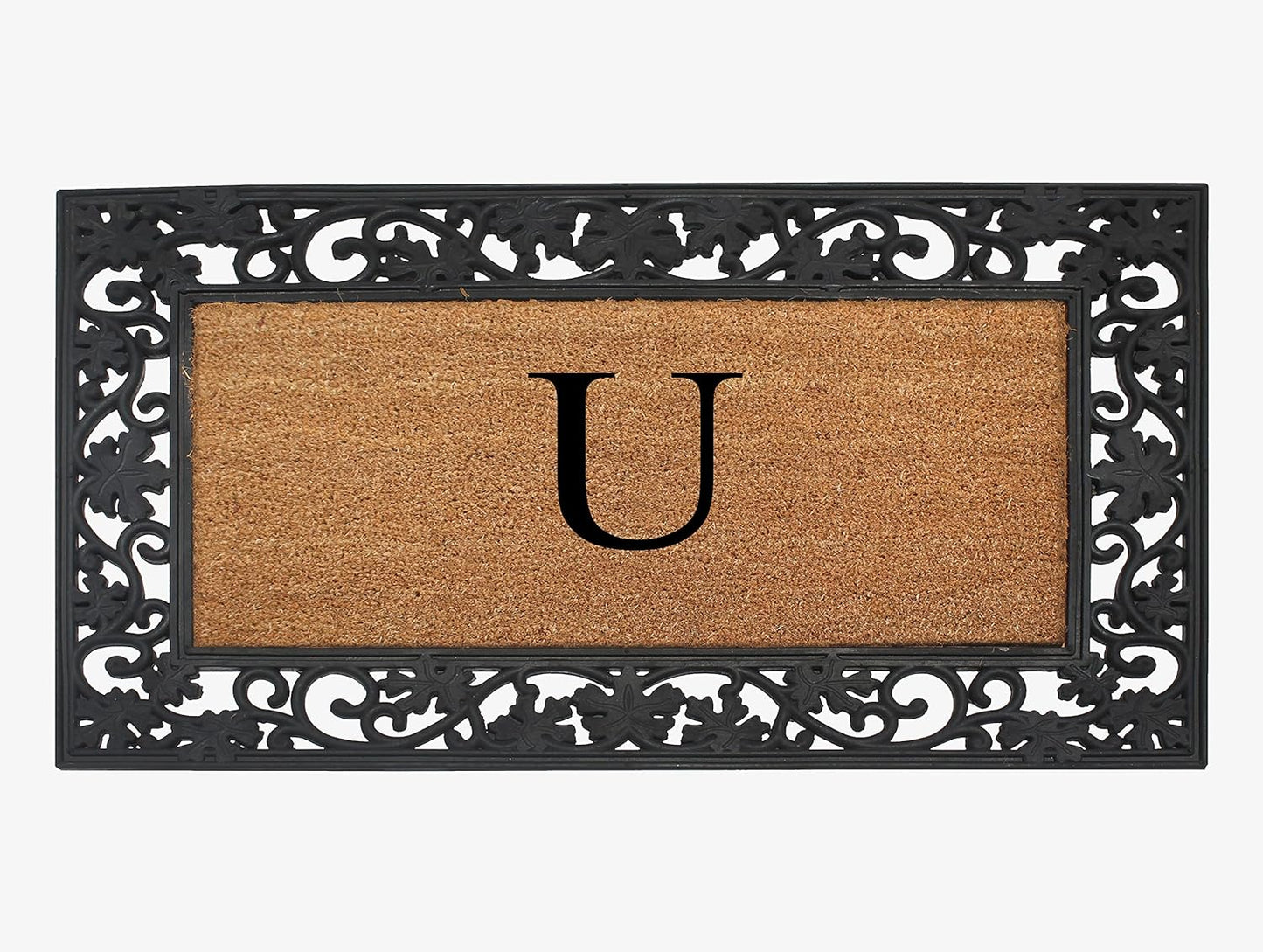 A1HC Natural Coir Monogrammed 23"X38", Anti‑Shed Treated Durable Doormat for Outdoor Entrance