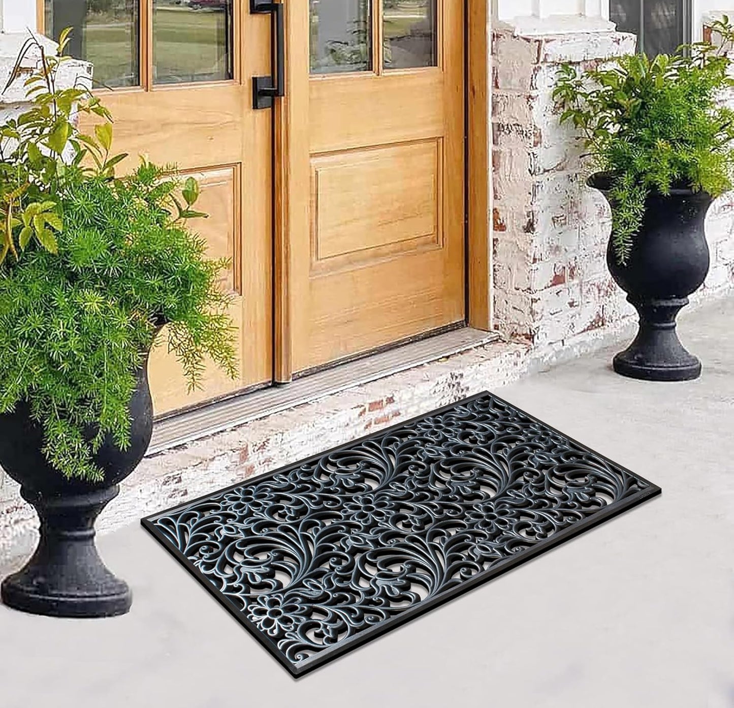A1HC 100% Rubber Outdoor Doormat, Floral Paisley, 30"x48", All-Weather, Slip-Resistant, Mats for Entryways