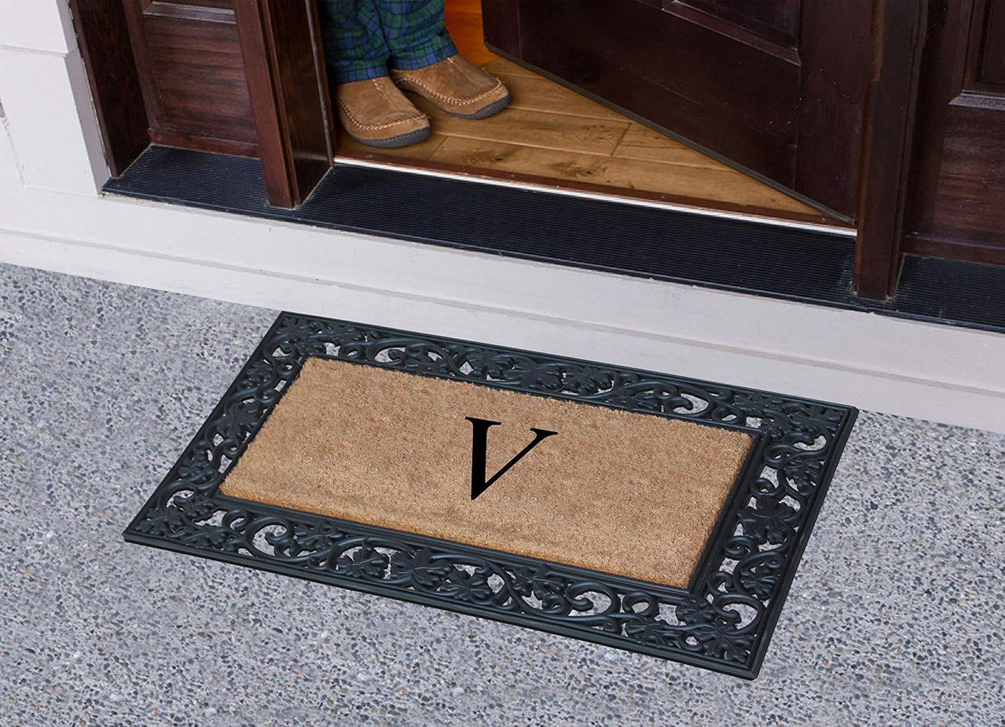 A1HC Natural Coir Monogrammed 23"X38", Anti‑Shed Treated Durable Doormat for Outdoor Entrance