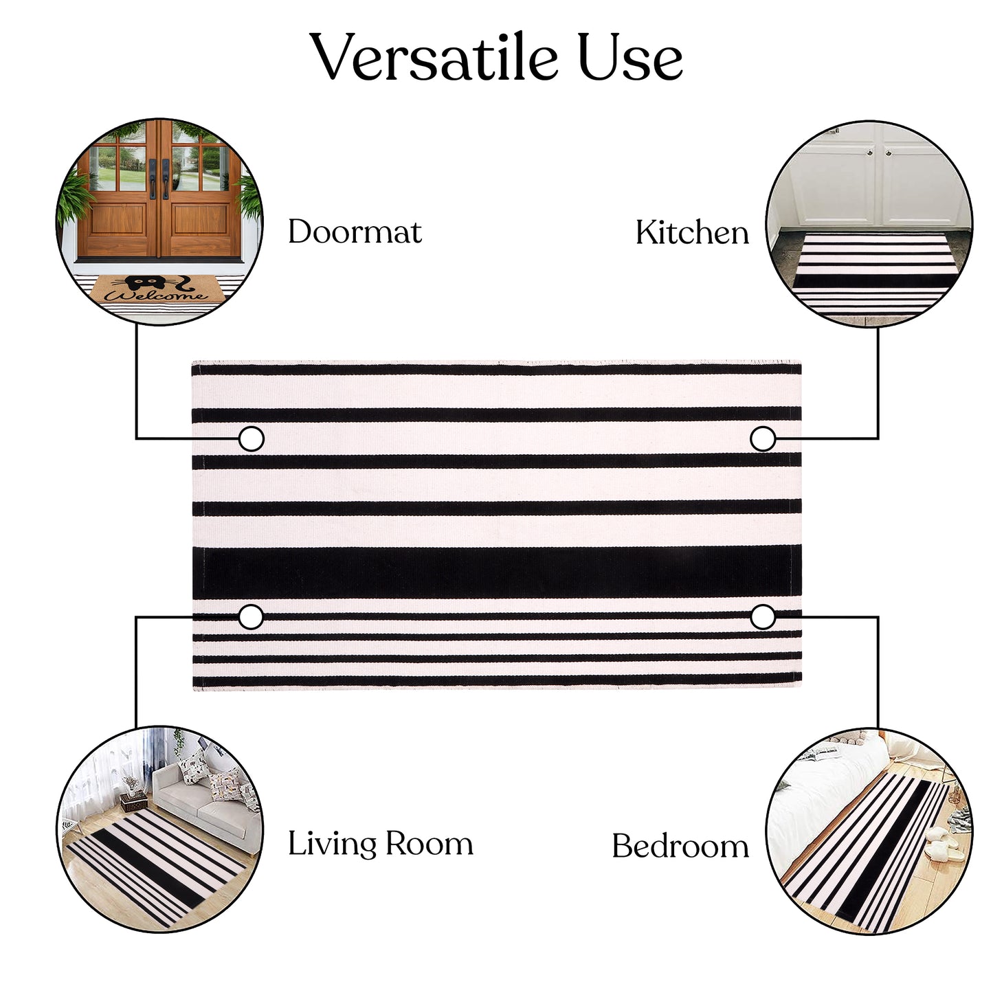A1HC 100% Coir Welcome Mat with Black and White Striped Rug Combo Sets