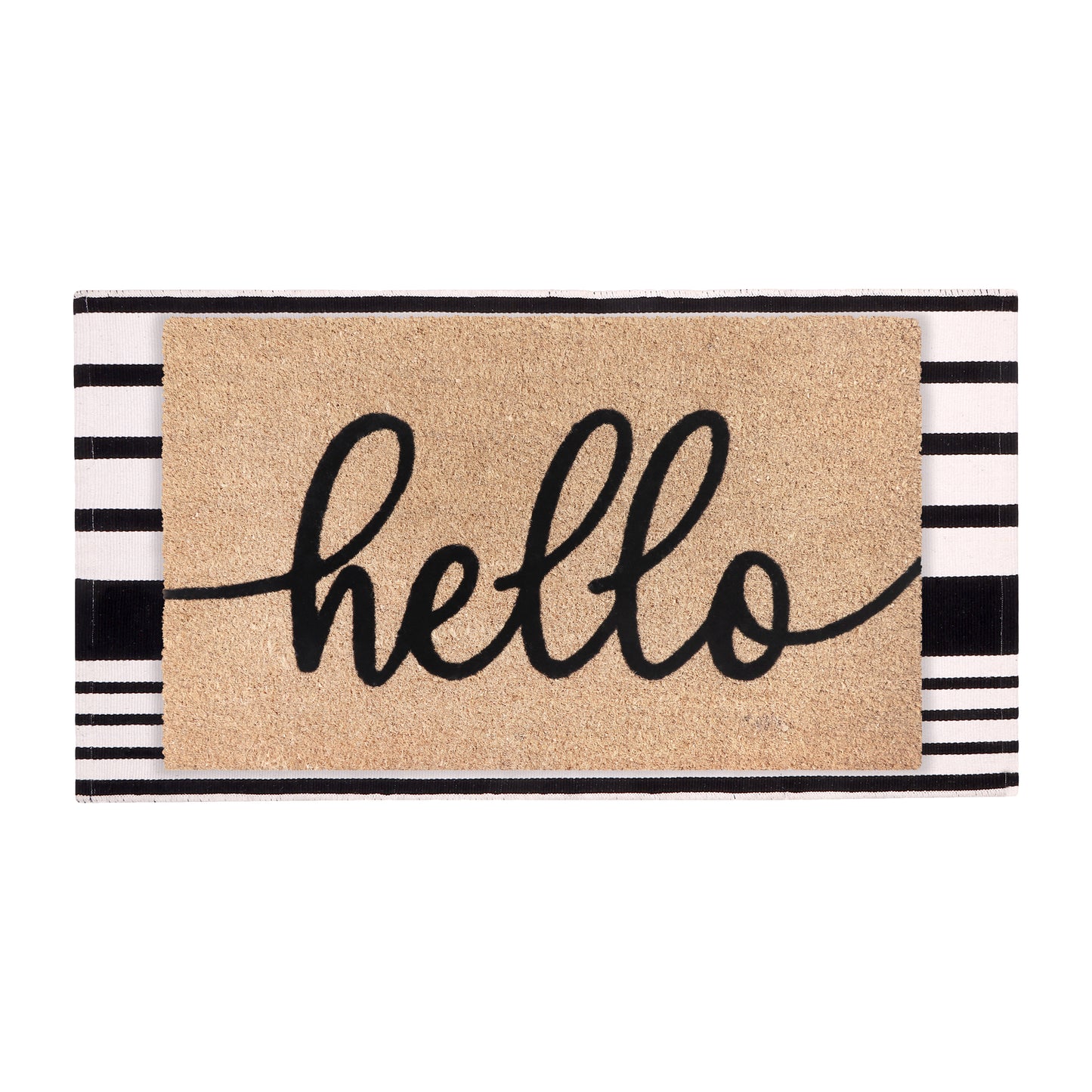A1HC 100% Coir Welcome Mat with Black and White Striped Rug Combo Sets