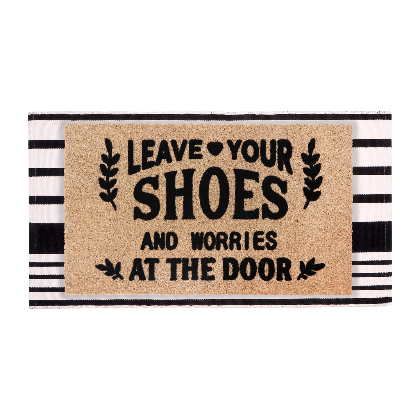 A1HC 100% Coir Welcome Mat with Black and White Striped Rug Combo Sets
