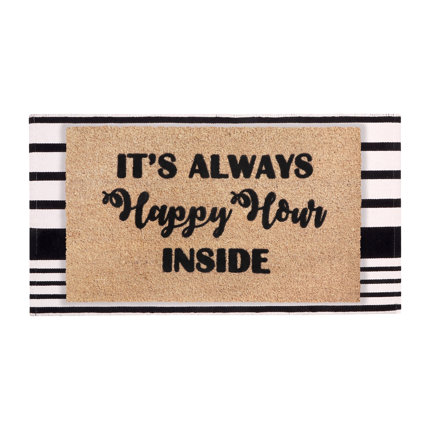A1HC 100% Coir Welcome Mat with Black and White Striped Rug Combo Sets