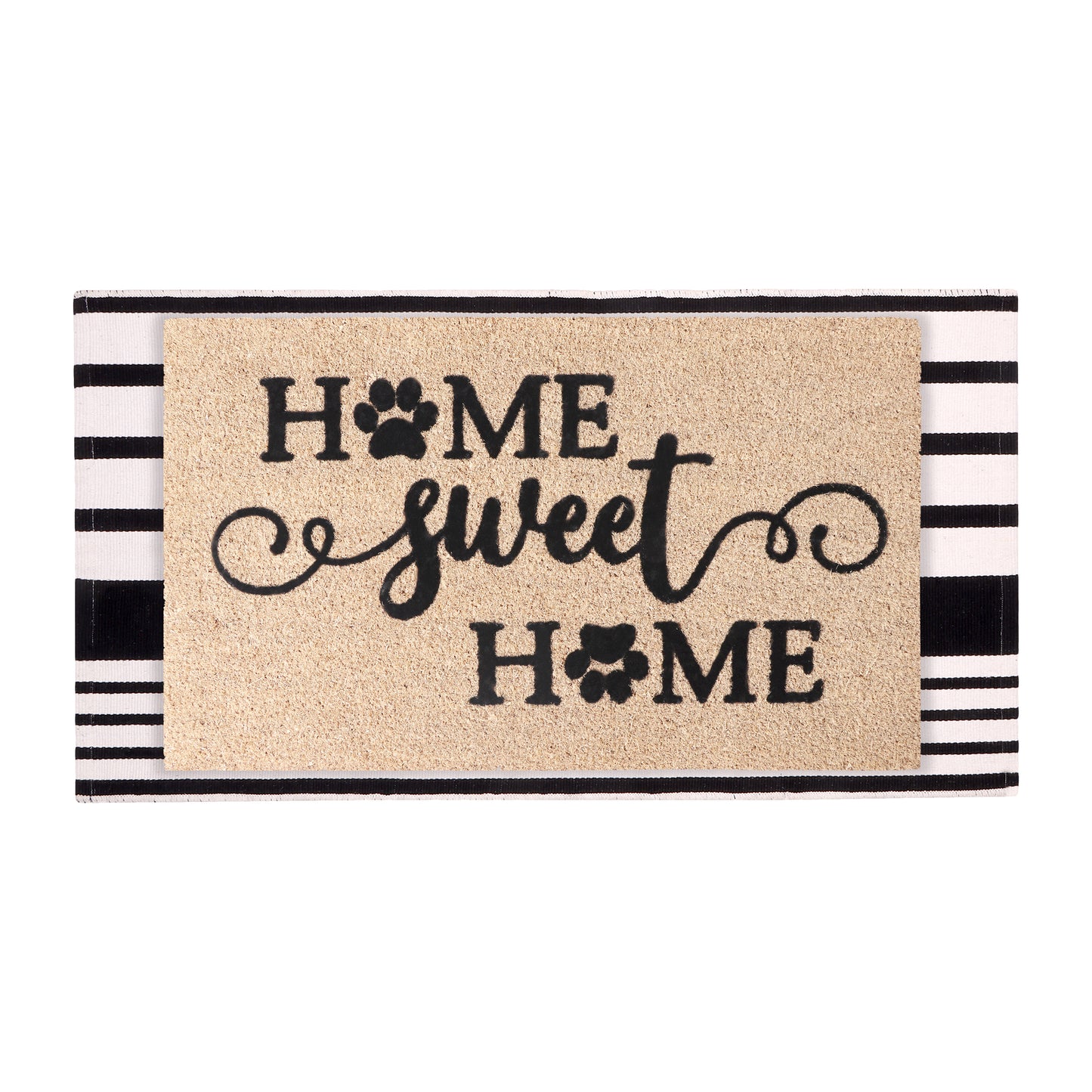 A1HC 100% Coir Welcome Mat with Black and White Striped Rug Combo Sets