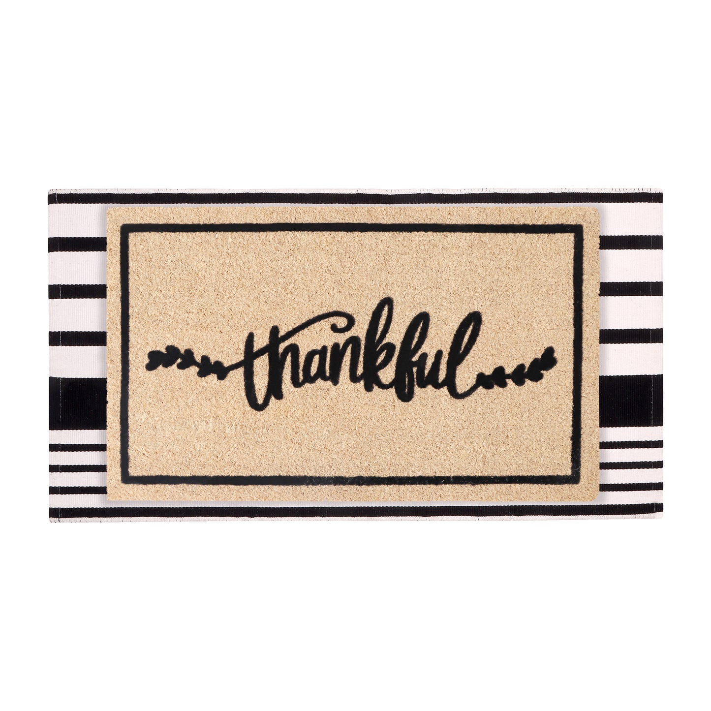 A1HC 100% Coir Welcome Mat with Black and White Striped Rug Combo Sets
