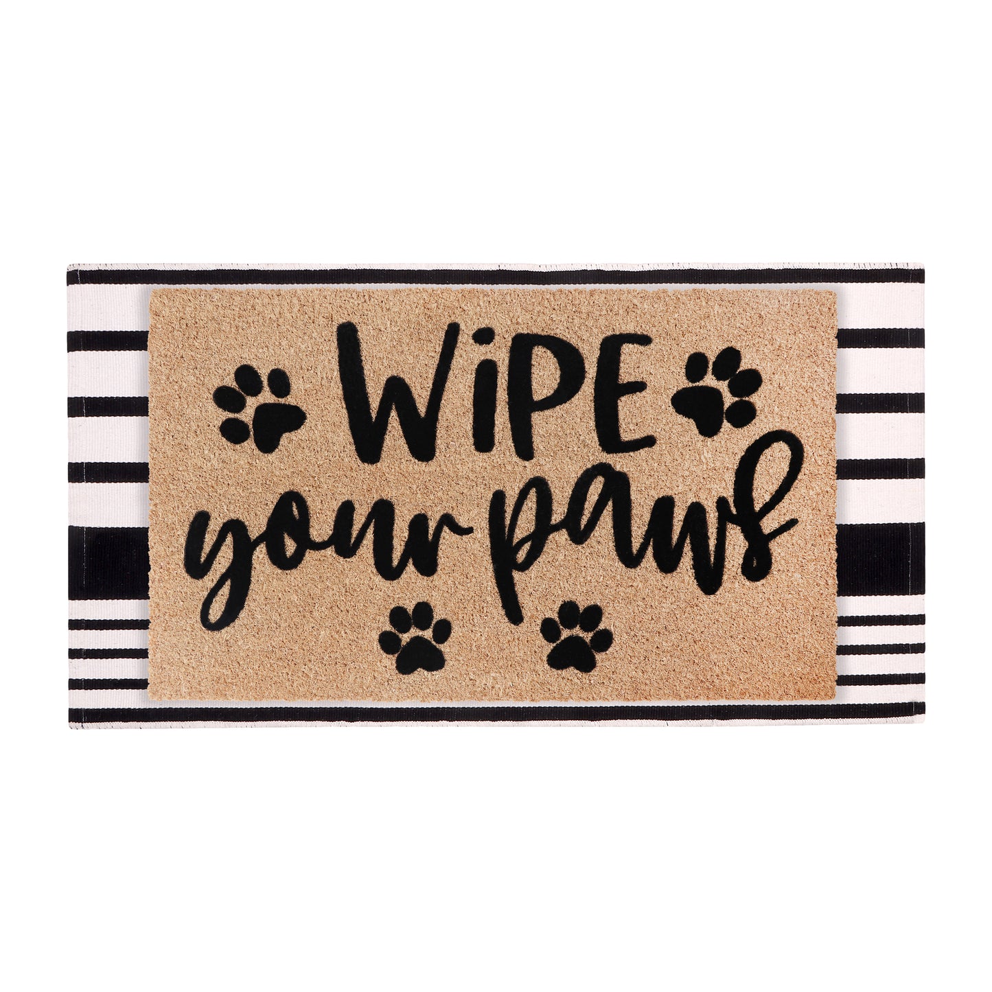 A1HC 100% Coir Welcome Mat with Black and White Striped Rug Combo Sets