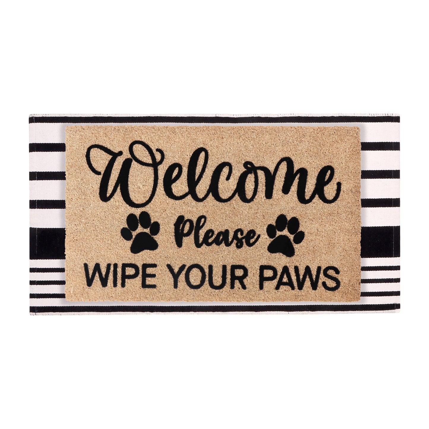 A1HC 100% Coir Welcome Mat with Black and White Striped Rug Combo Sets