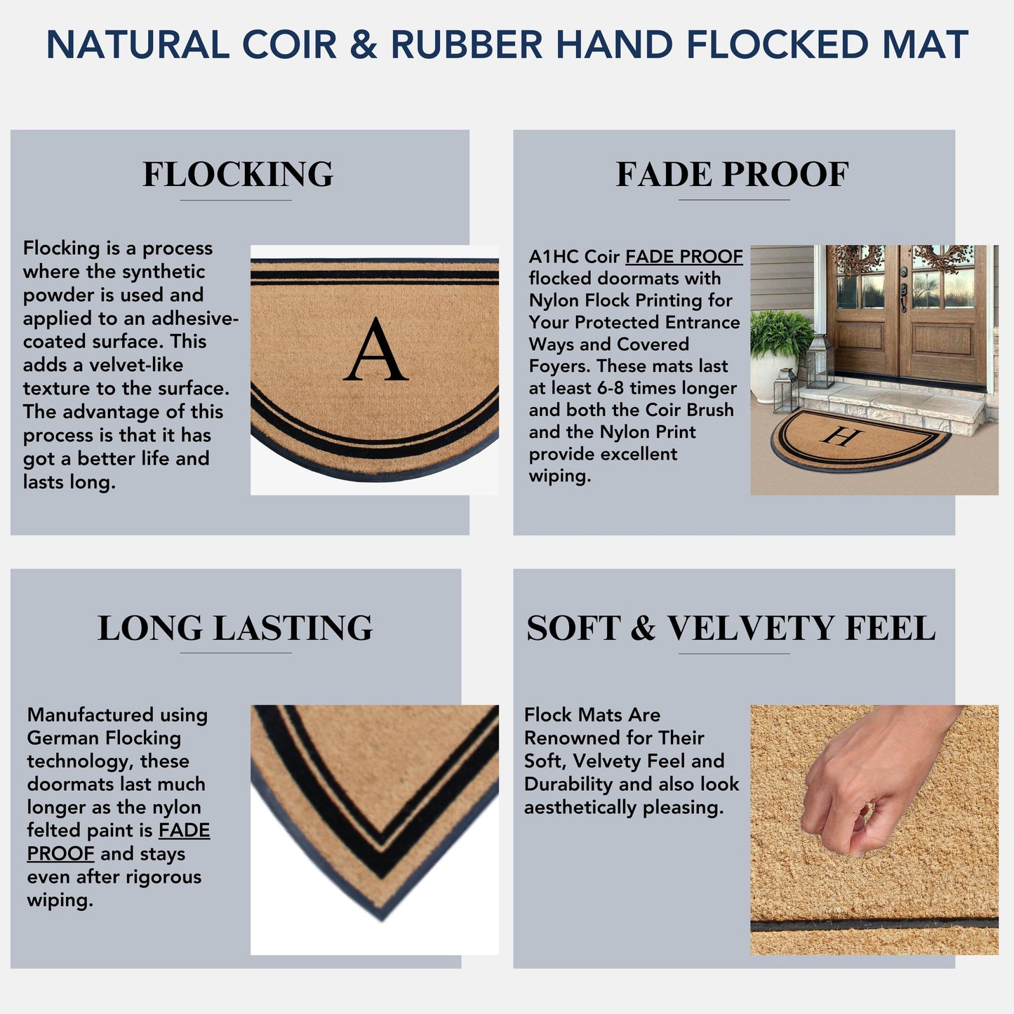 A1HC Natural Coir & Rubber Hand Flocked Large Monogrammed Door Mat 36" X 72" Thick Durable Doormats