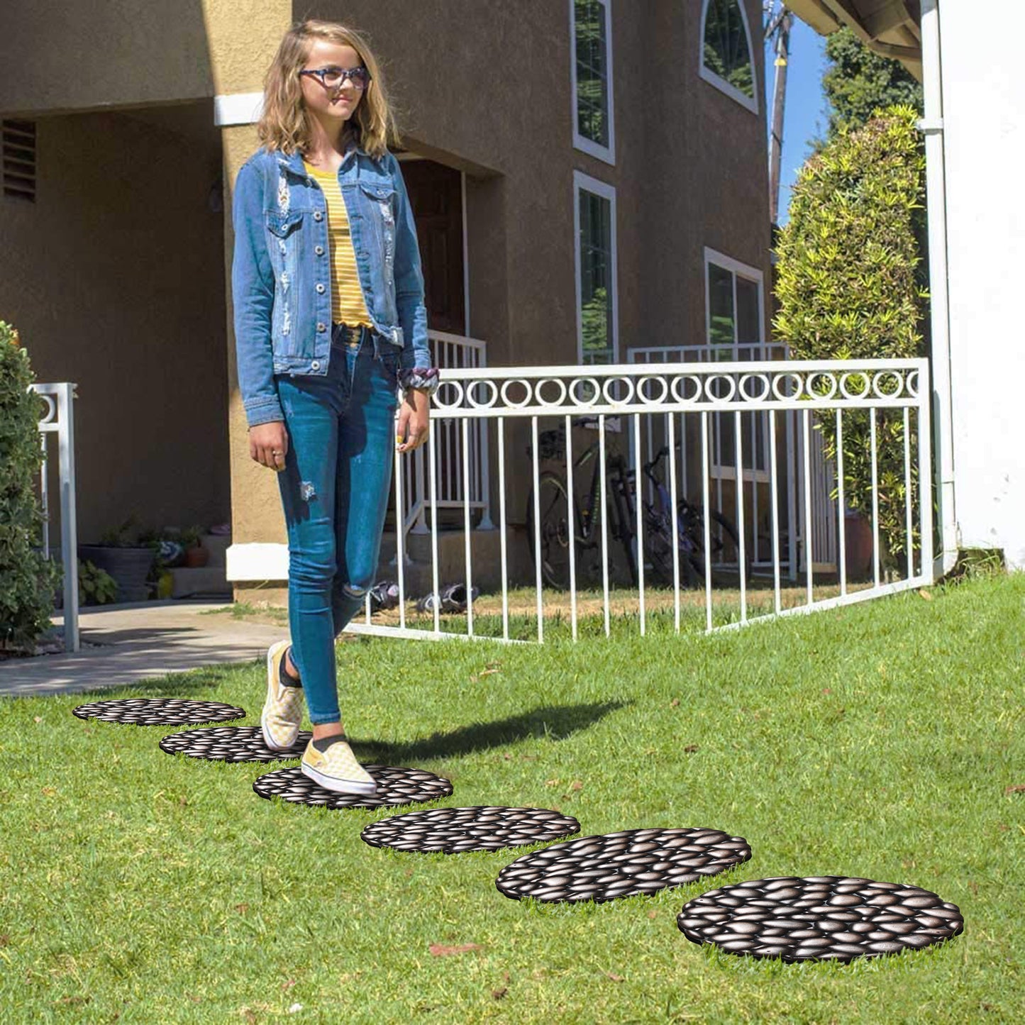 A1HC Multi Functional Garden Stepping Stone Mat, Natural Rubber Hand Finished 12"x12" Set of 4