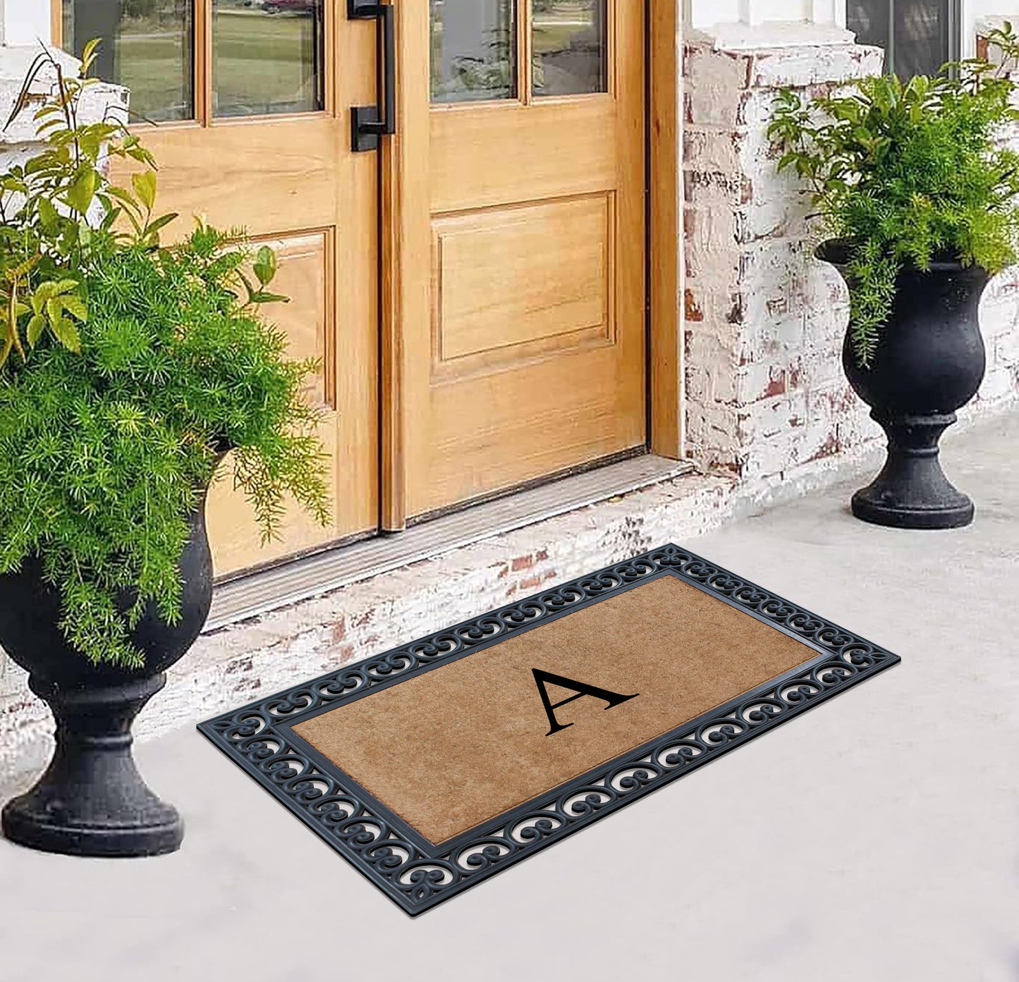 A1HC Natural Rubber & Coir 30x48, Monogrammed Doormat For Outdoor Entrance, Anti-Shed Treated Mat