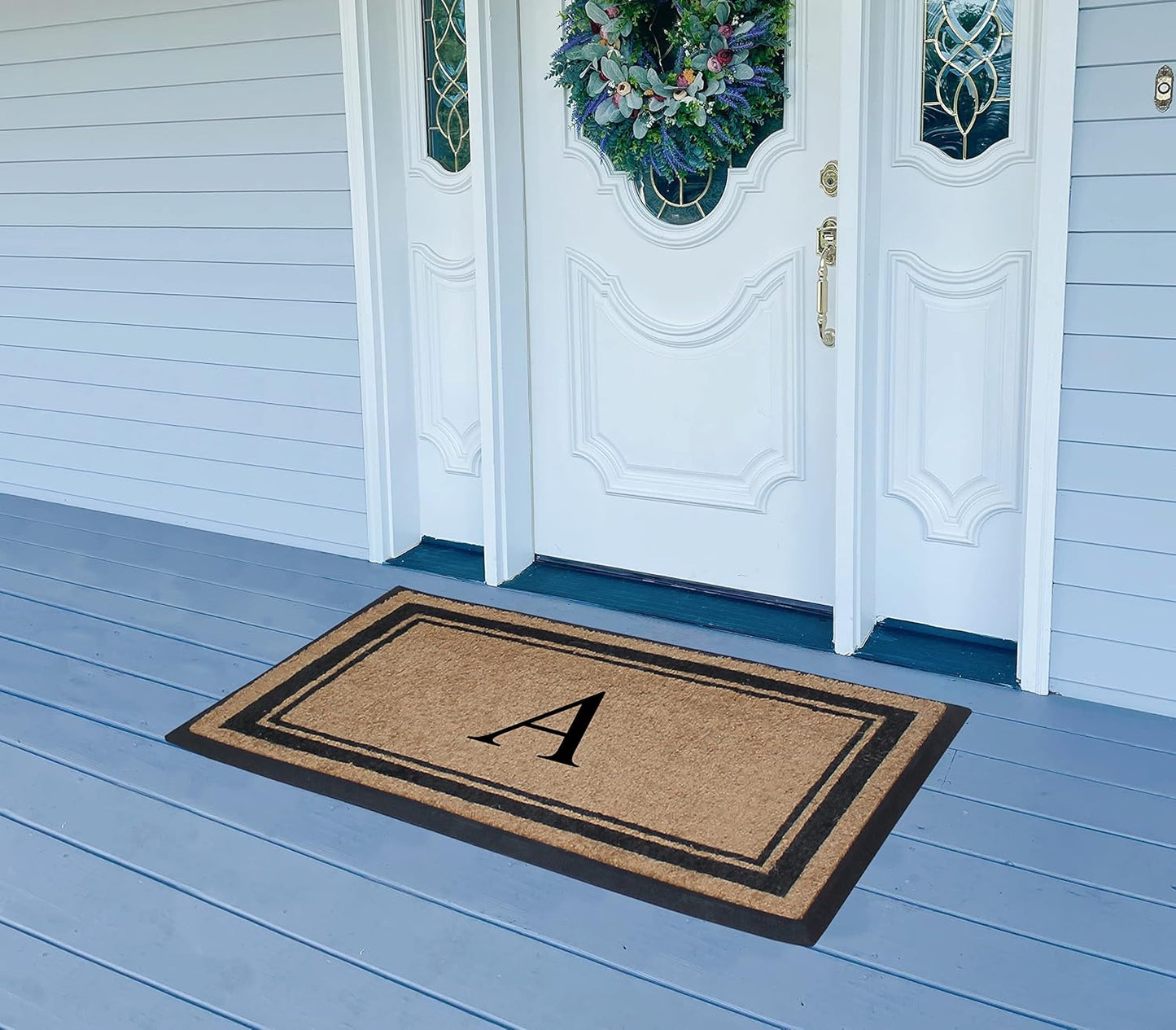A1HC Natural Rubber Coir Outdoor Doormat 24x48 Monogrammed Anti-Shed Treated Durable Front Door Mat