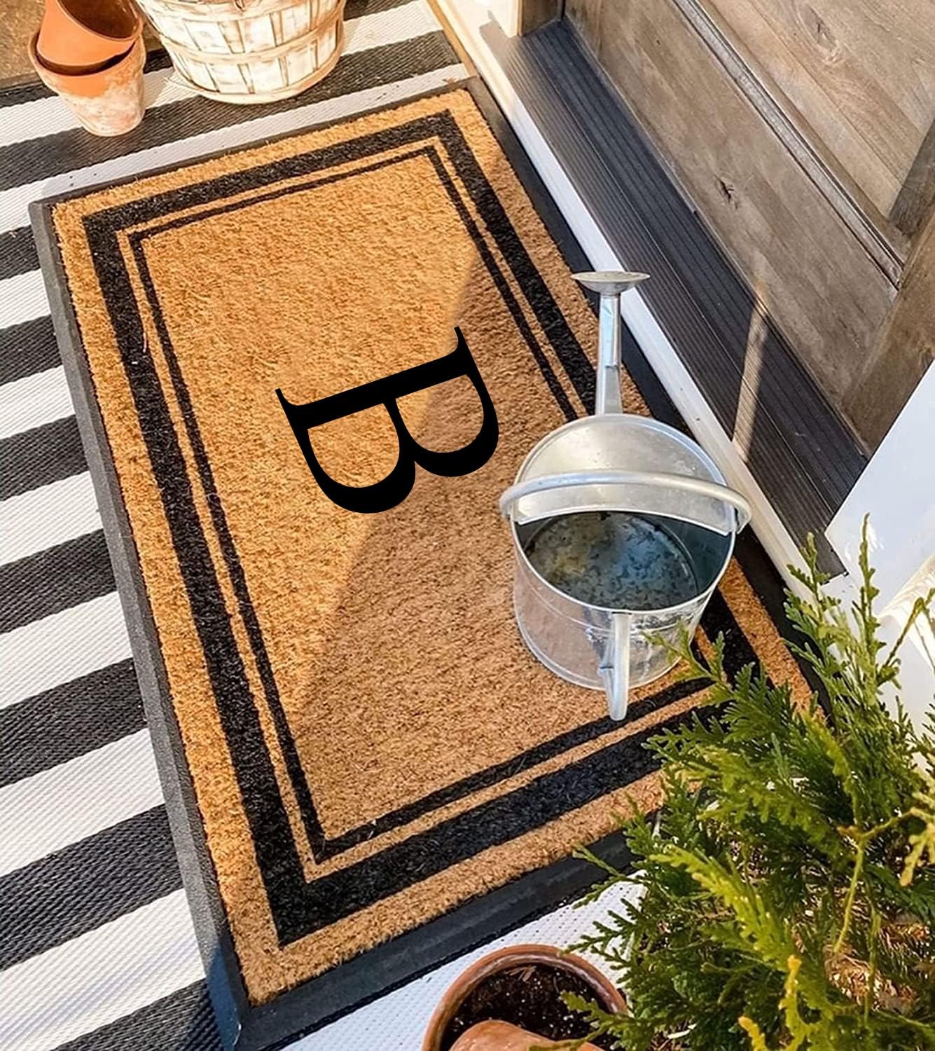 A1HC Natural Rubber Coir Outdoor Doormat 24x48 Monogrammed Anti-Shed Treated Durable Front Door Mat