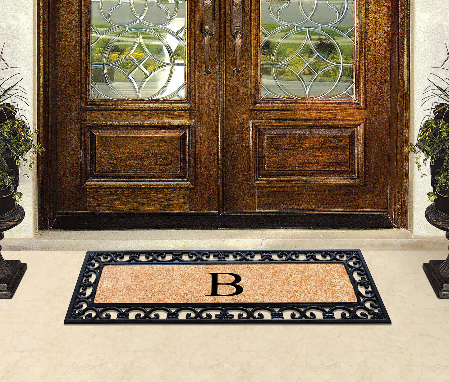 A1HC Rubber Coir Doormat For Outdoor Entrance, Anti-Shed Treated Front Door Mat 18x48, Monogrammed