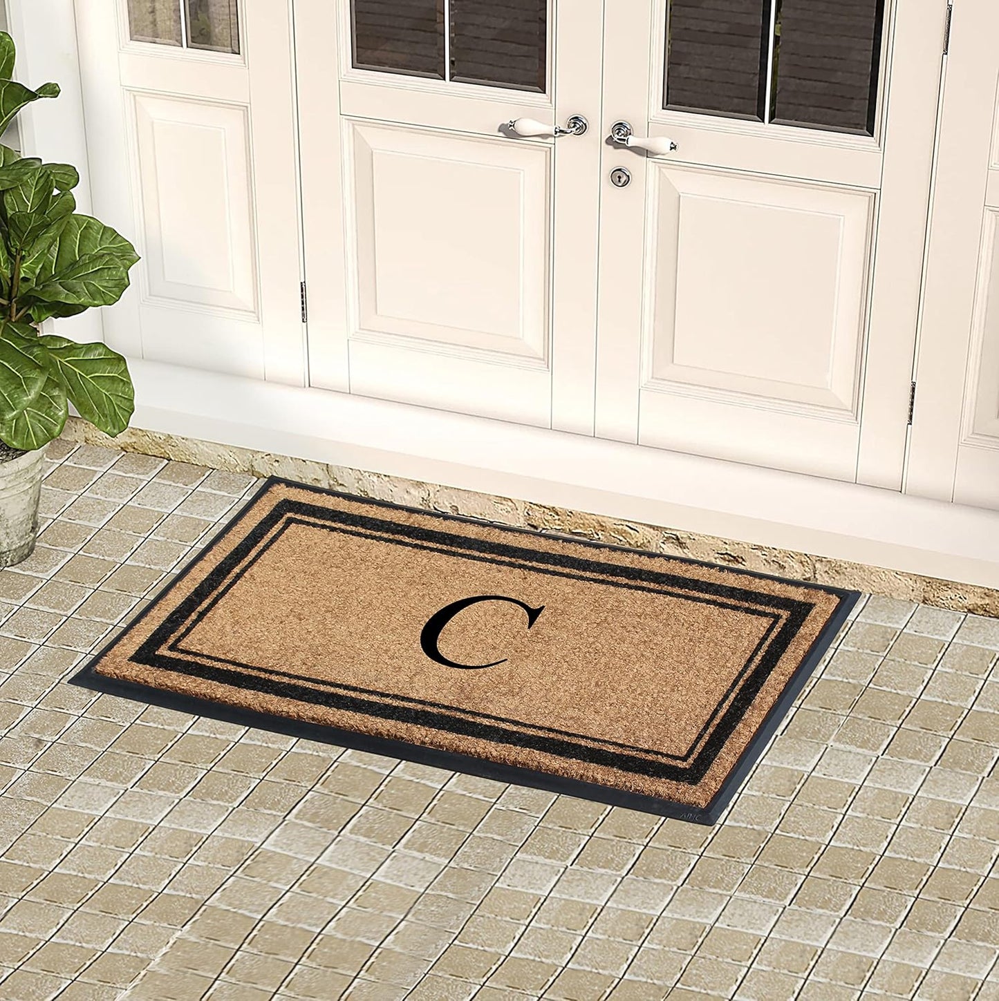 A1HC Natural Rubber Coir Outdoor Doormat 24x48 Monogrammed Anti-Shed Treated Durable Front Door Mat