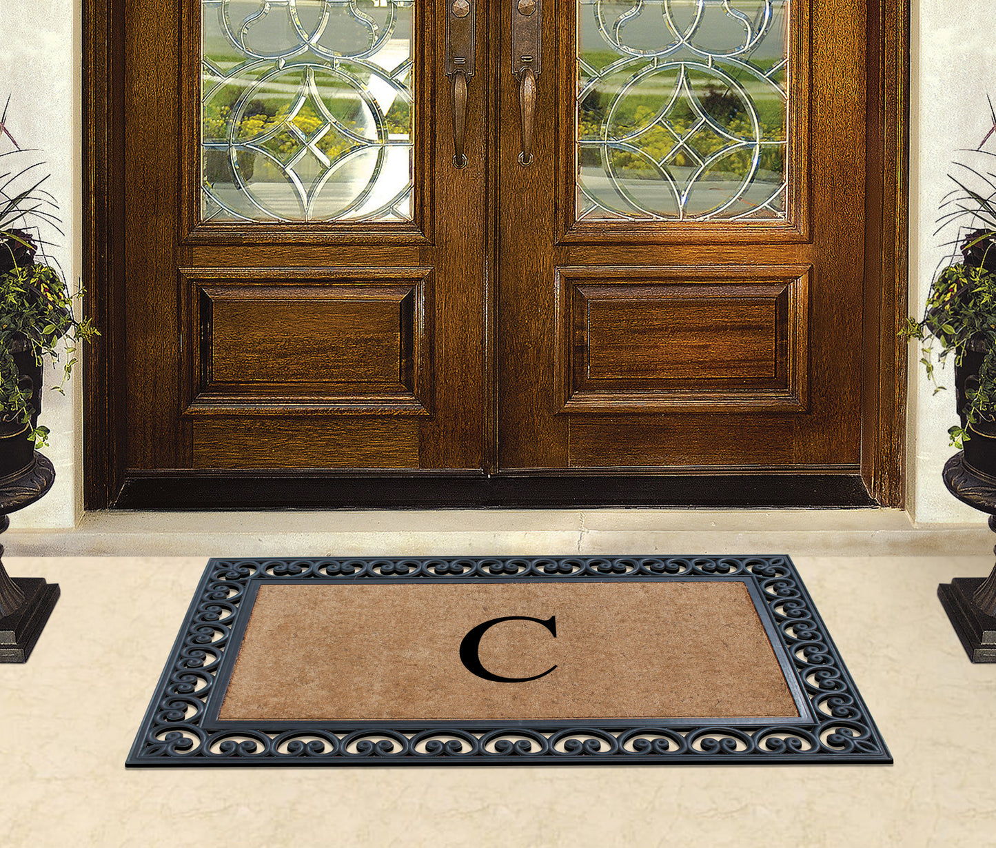 A1HC Natural Rubber & Coir 30x48, Monogrammed Doormat For Outdoor Entrance, Anti-Shed Treated Mat
