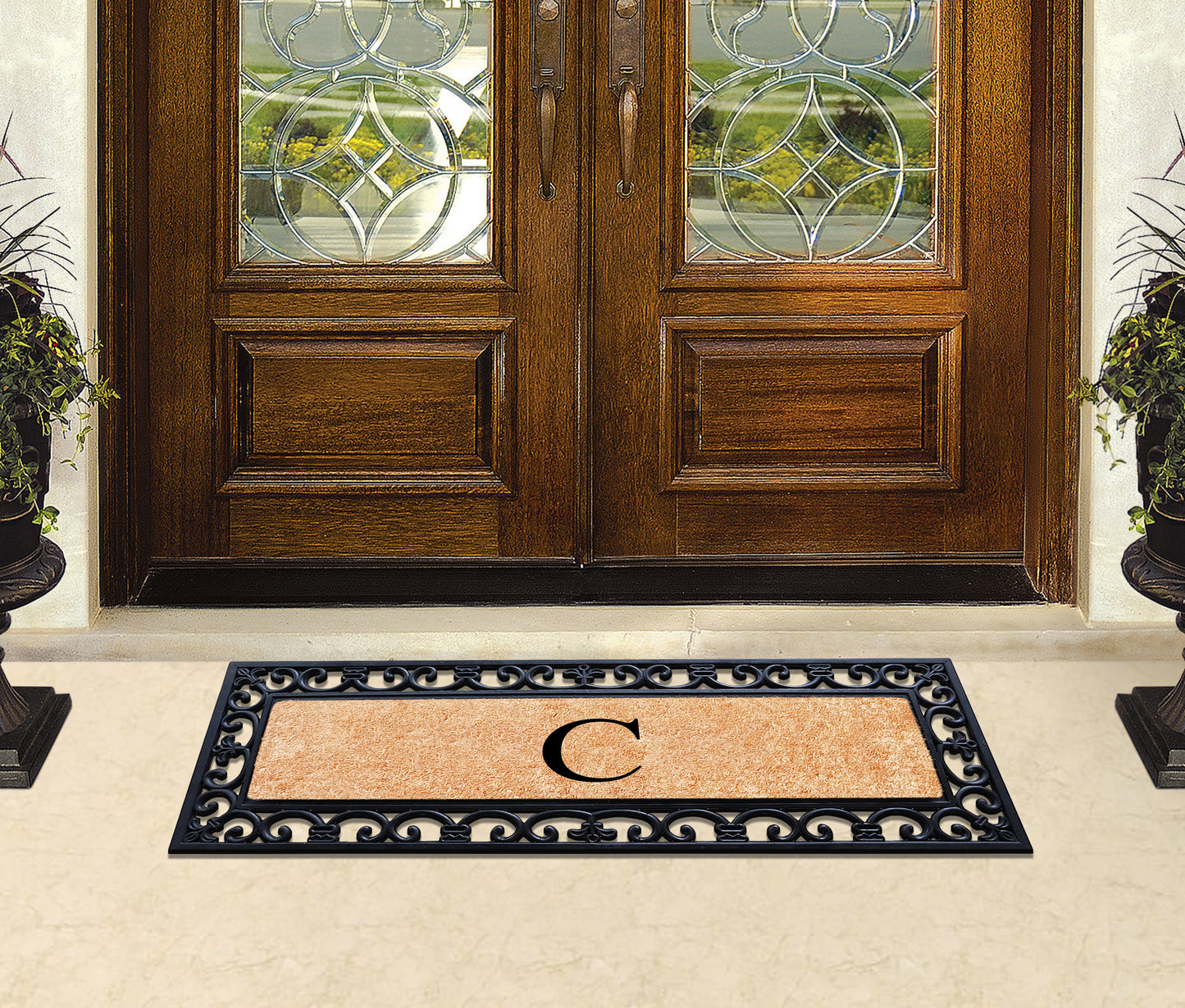 A1HC Rubber Coir Doormat For Outdoor Entrance, Anti-Shed Treated Front Door Mat 18x48, Monogrammed