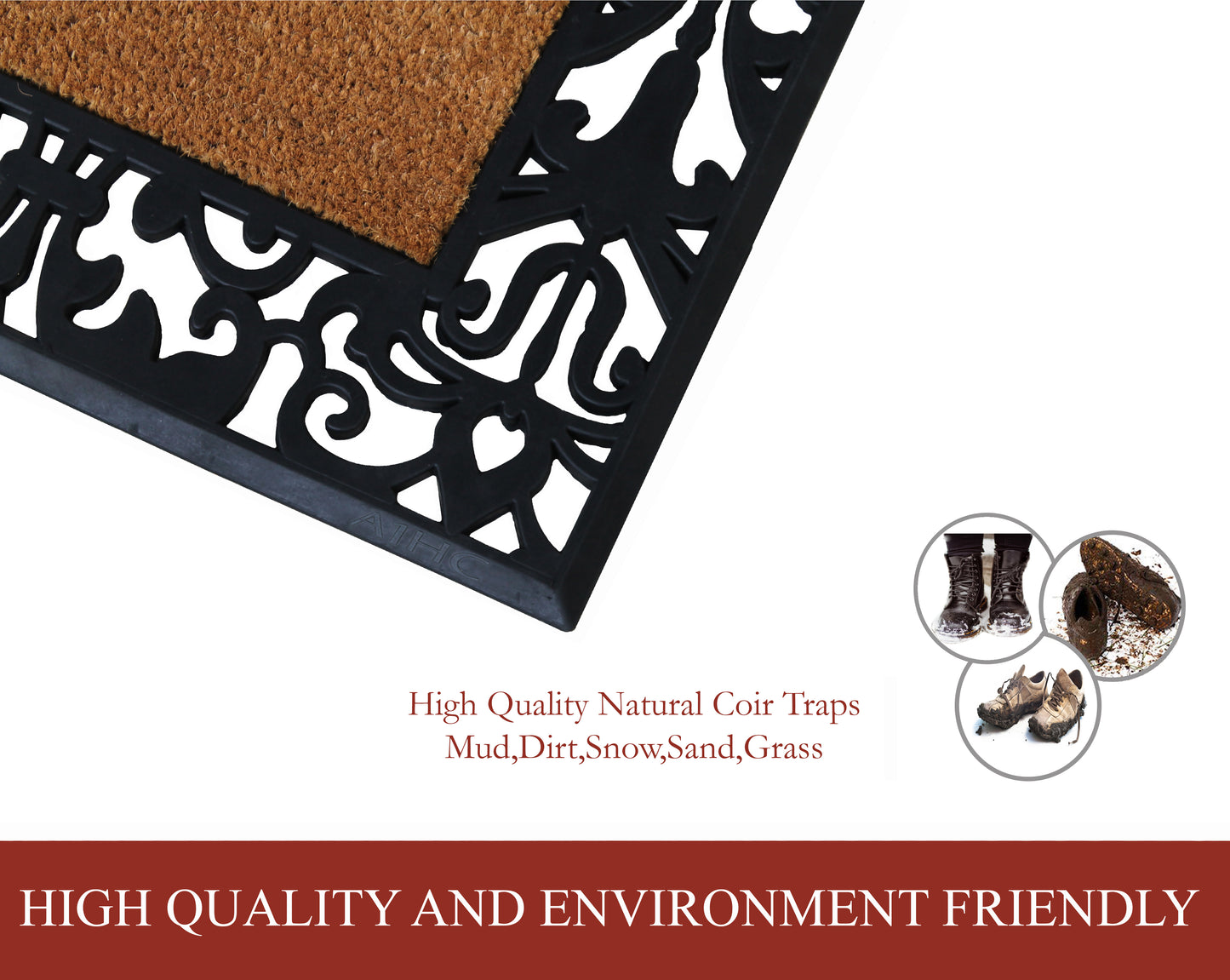 A1HC Natural Coir Monogrammed Outdoor Entrance Door Mat 30X60, Anti-Shed Treated Durable Doormat