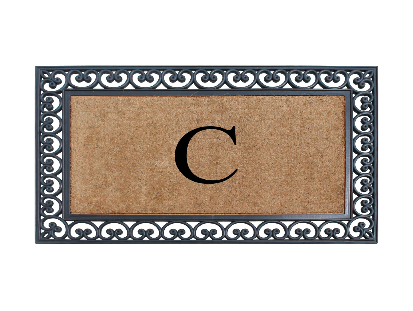 A1HC Natural Rubber & Coir 30x48, Monogrammed Doormat For Outdoor Entrance, Anti-Shed Treated Mat